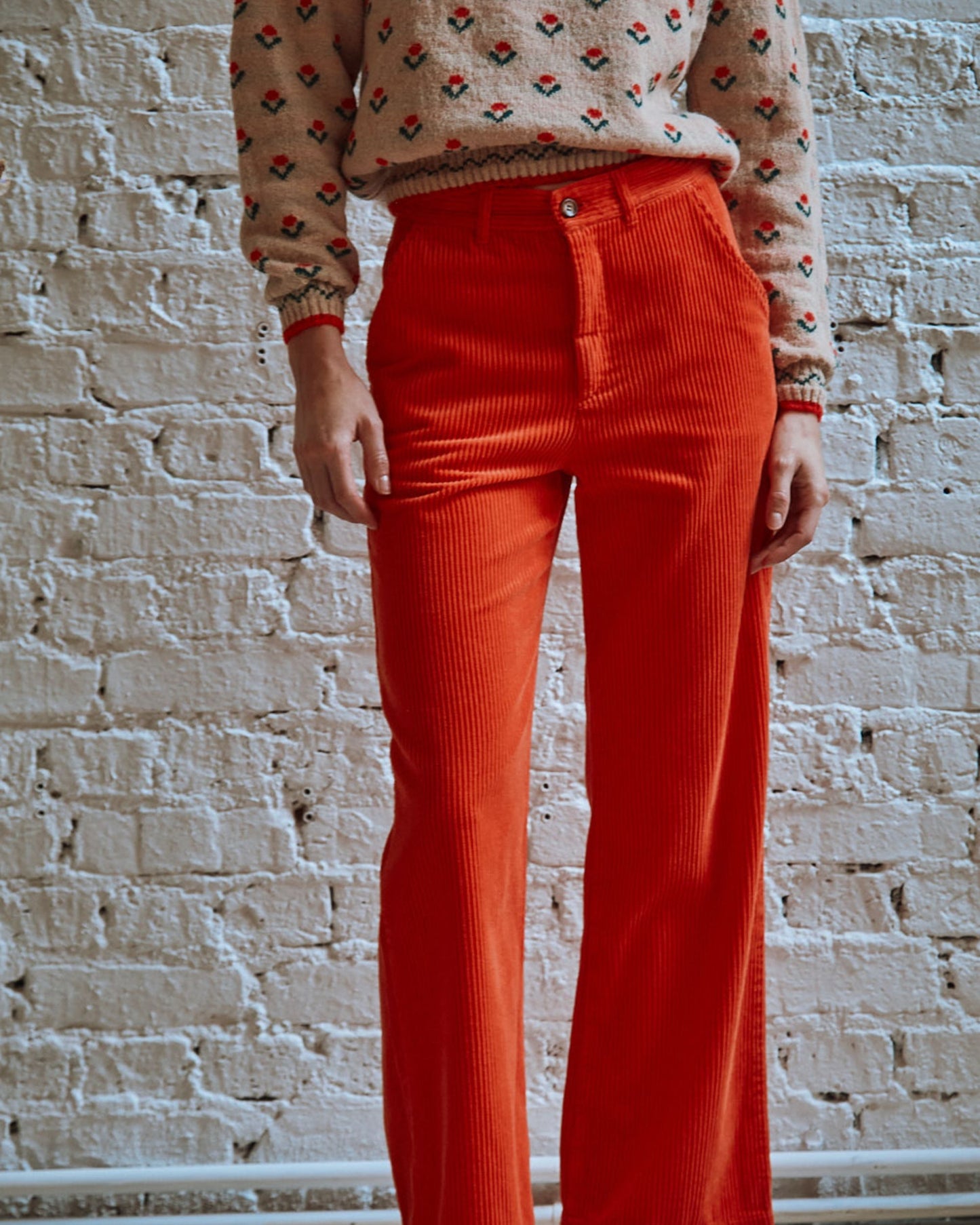 Pantalon wide velours orange