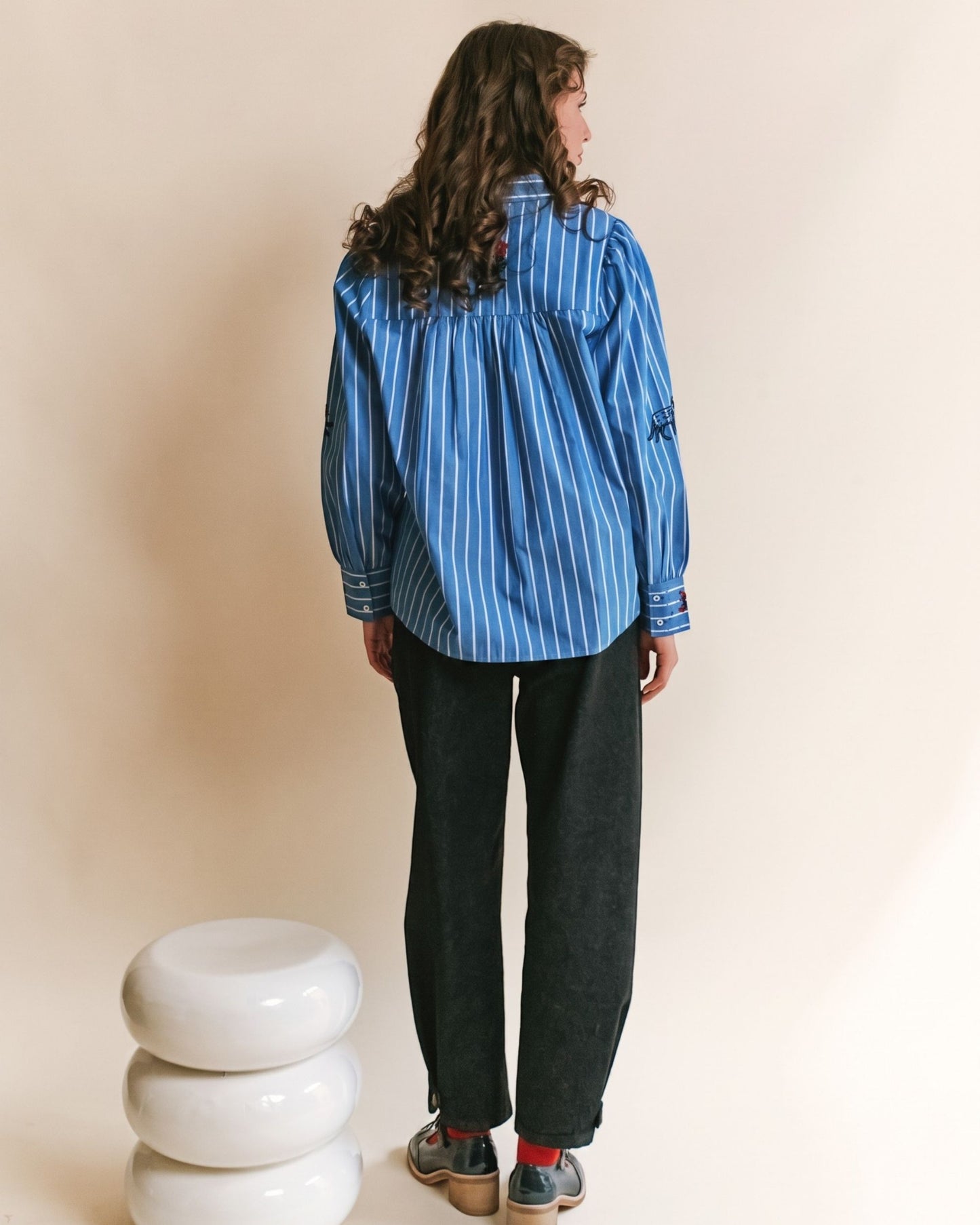 Chemise - Brodée rayures bleu