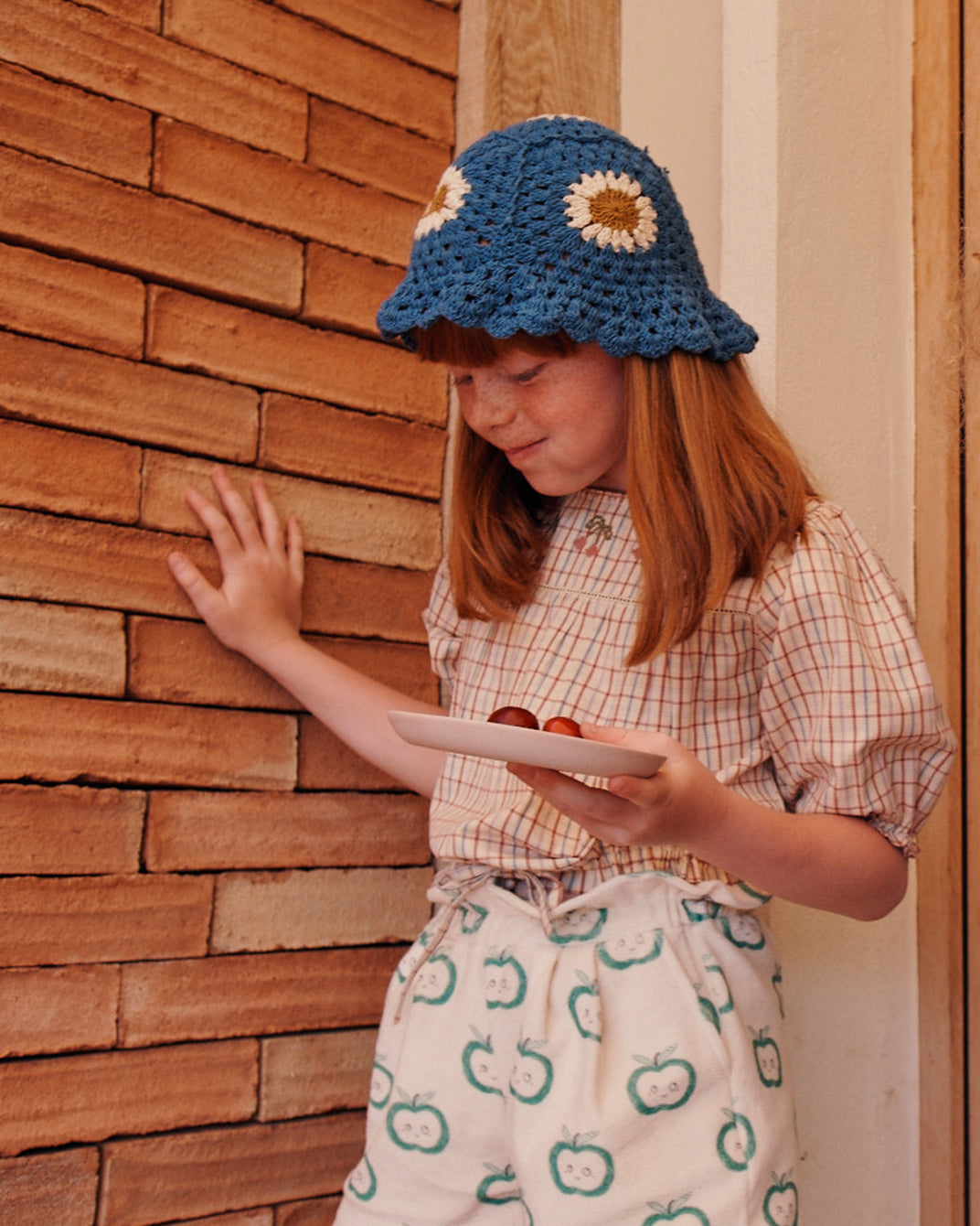 Vanilla check embroidery blouse