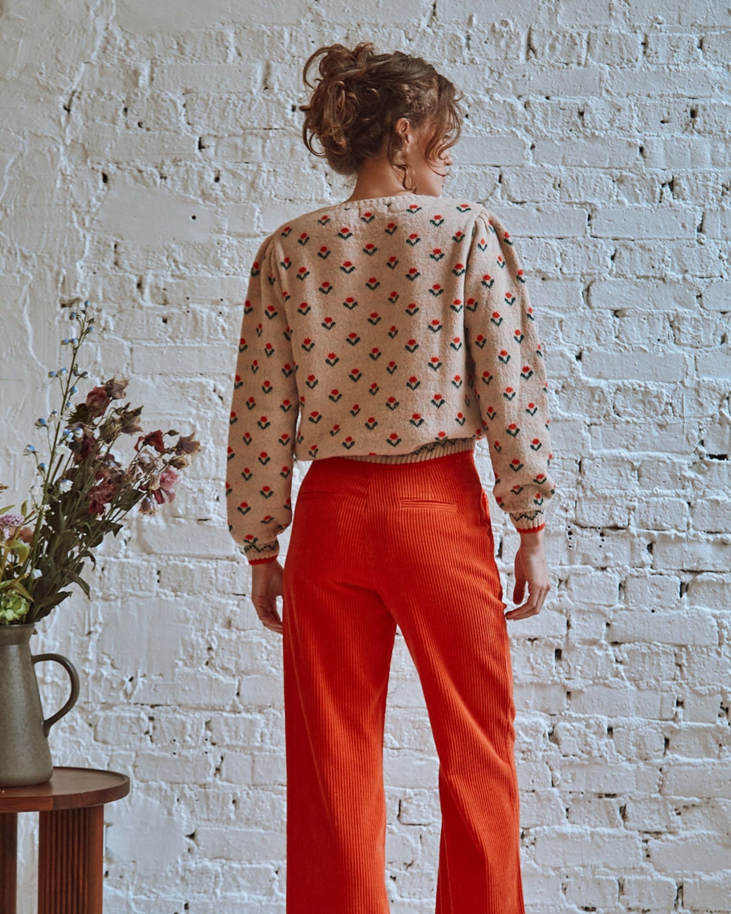 Pantalon wide velours orange