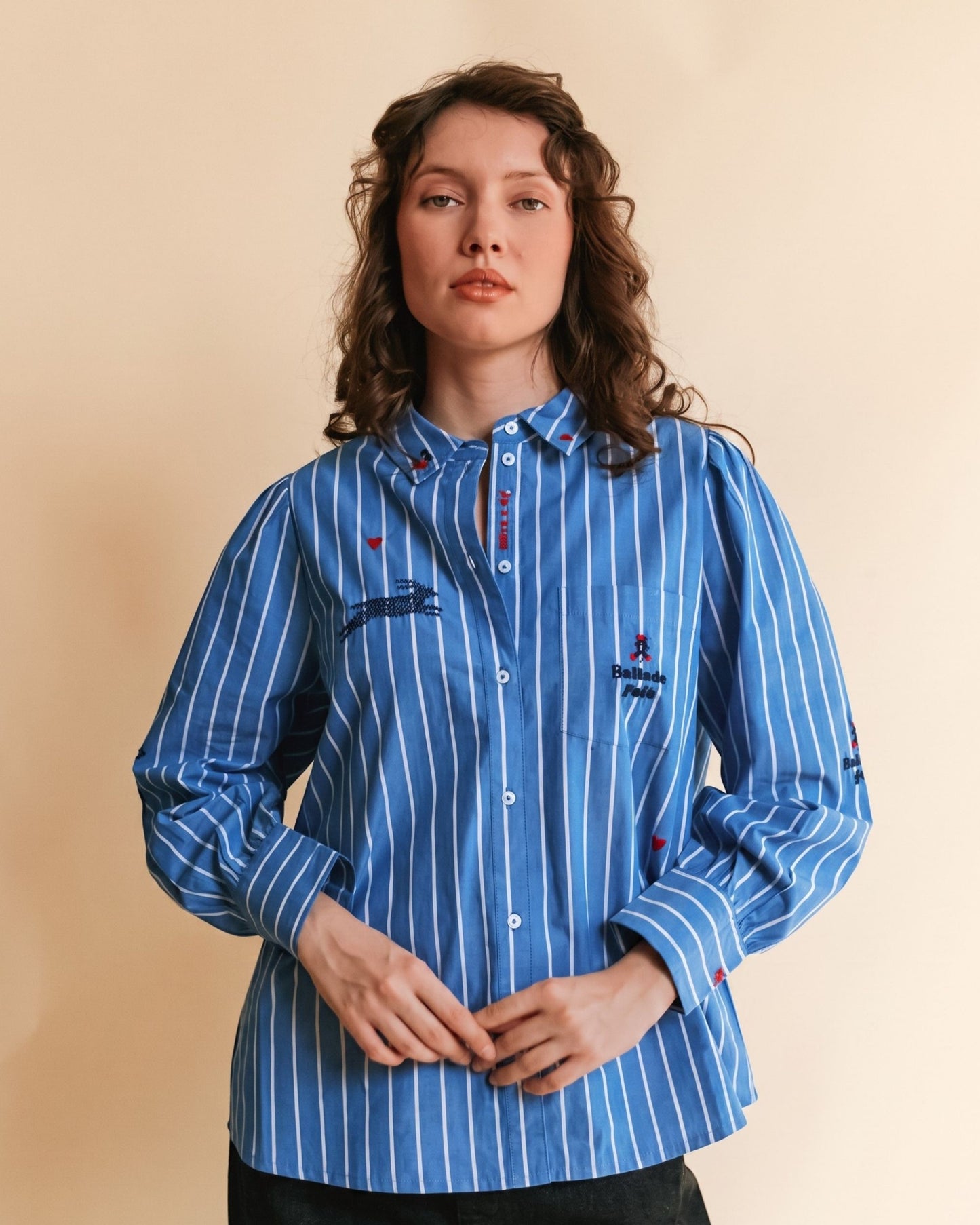 Chemise - Brodée rayures bleu