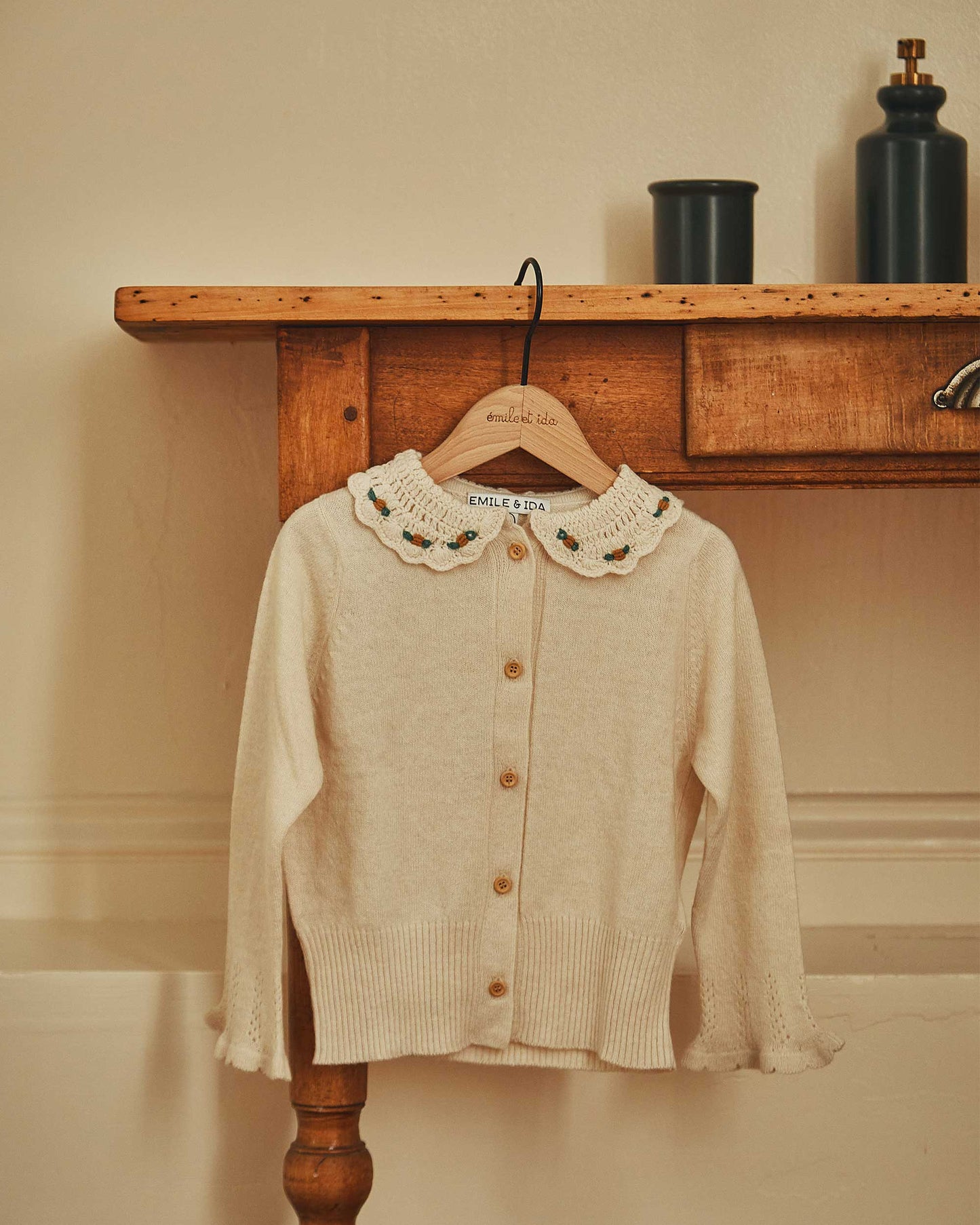 Cardigan col crochet merinos écru