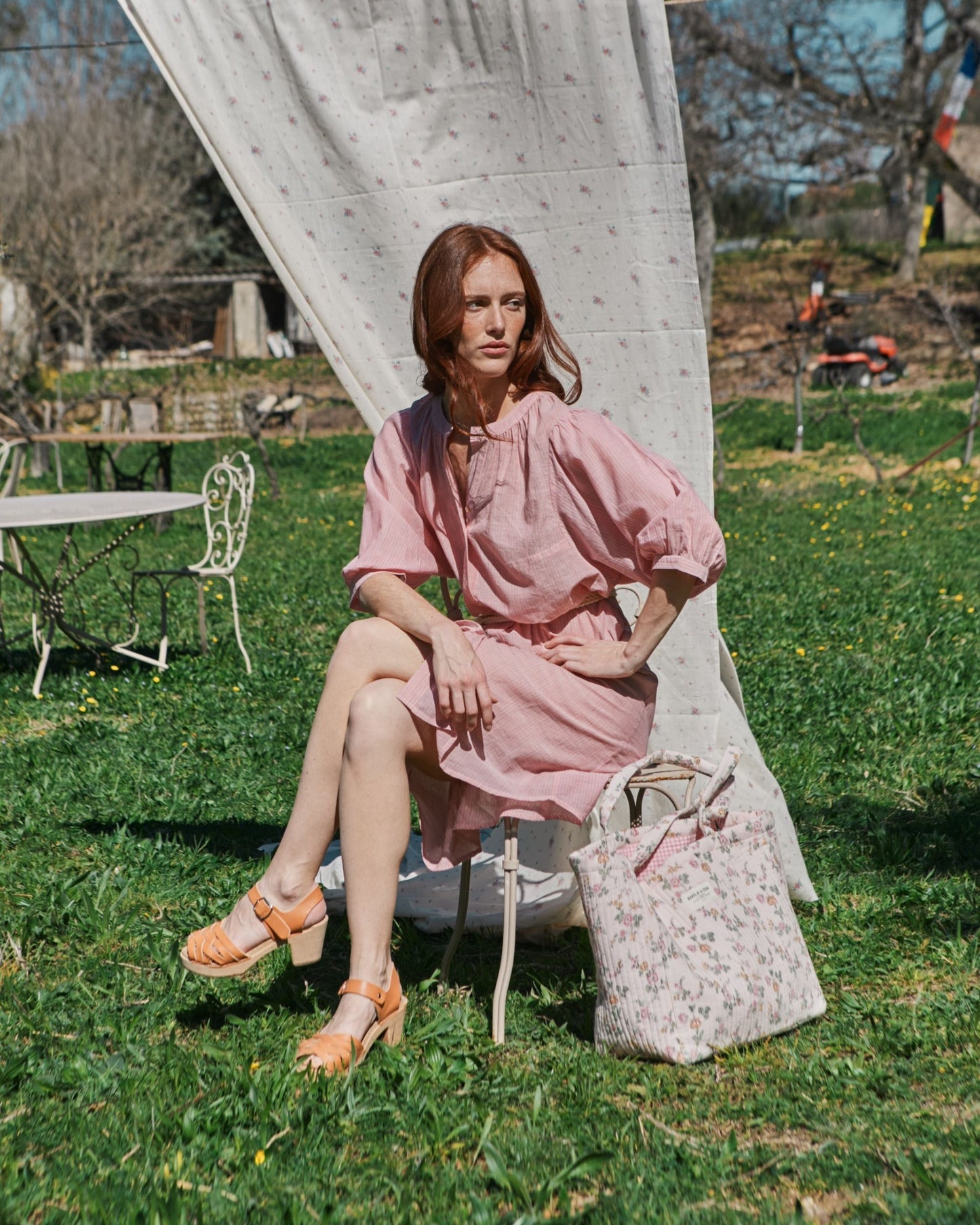 Robe midi - Fines rayures khadi rose