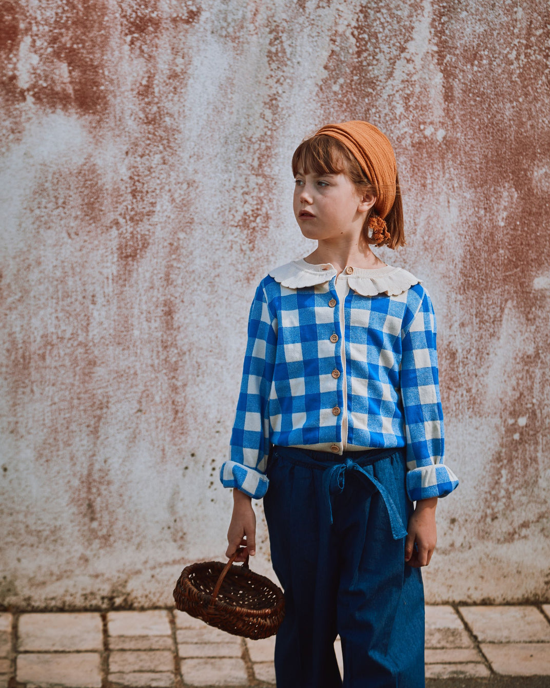 Cardigan coton bio fille vichy bleu