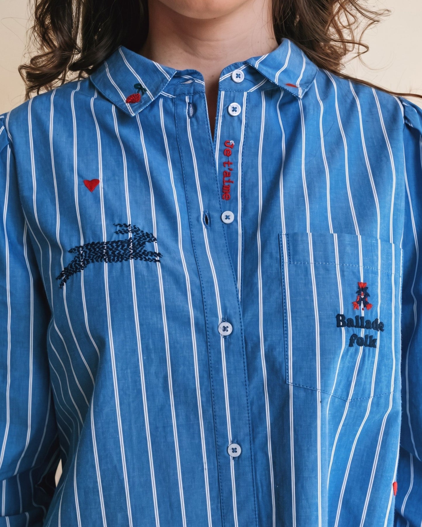 Chemise - Brodée rayures bleu