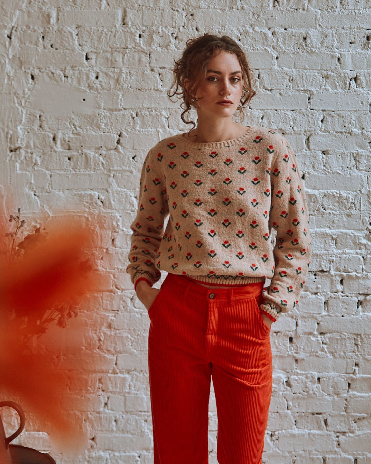 Pantalon wide velours orange