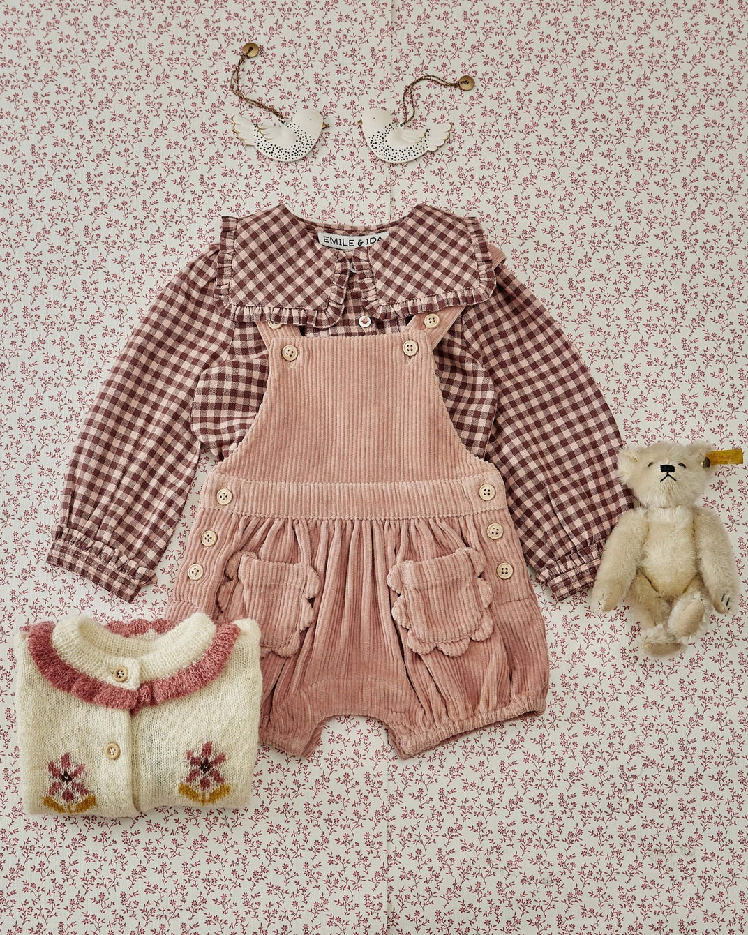 Blouse col carré vichy poudre