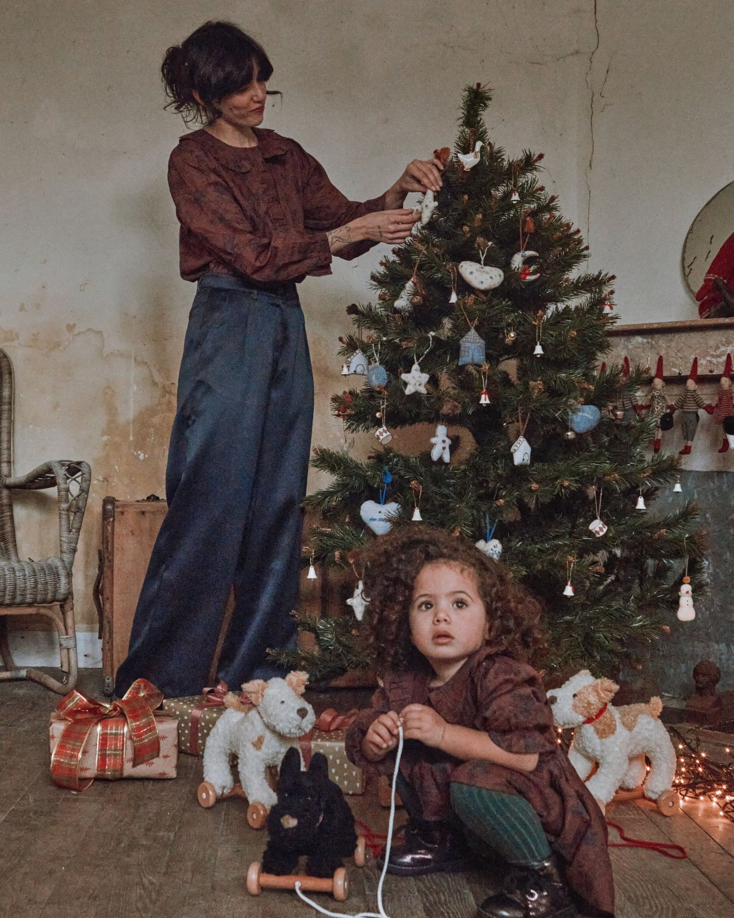 Pantalon taille haute satiné navy
