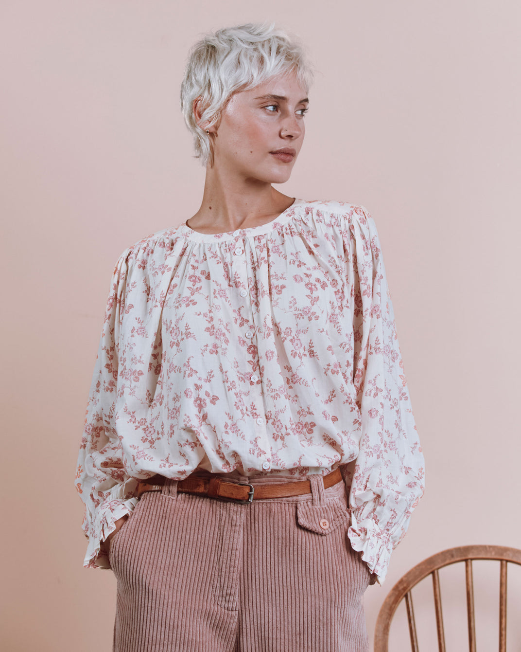 Blouse - Fleurie écru et rose