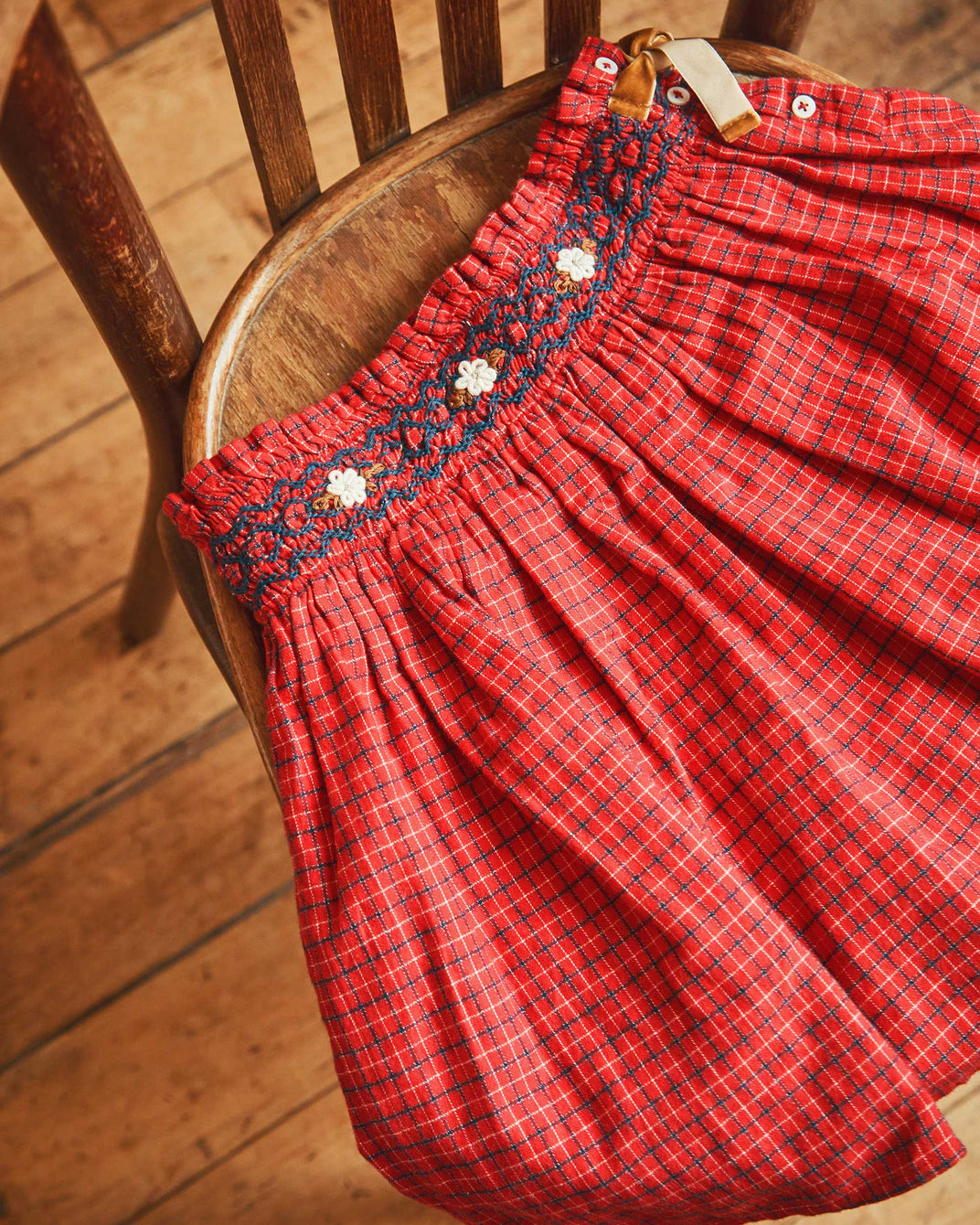 Mini-jupe écossais brodée rouge