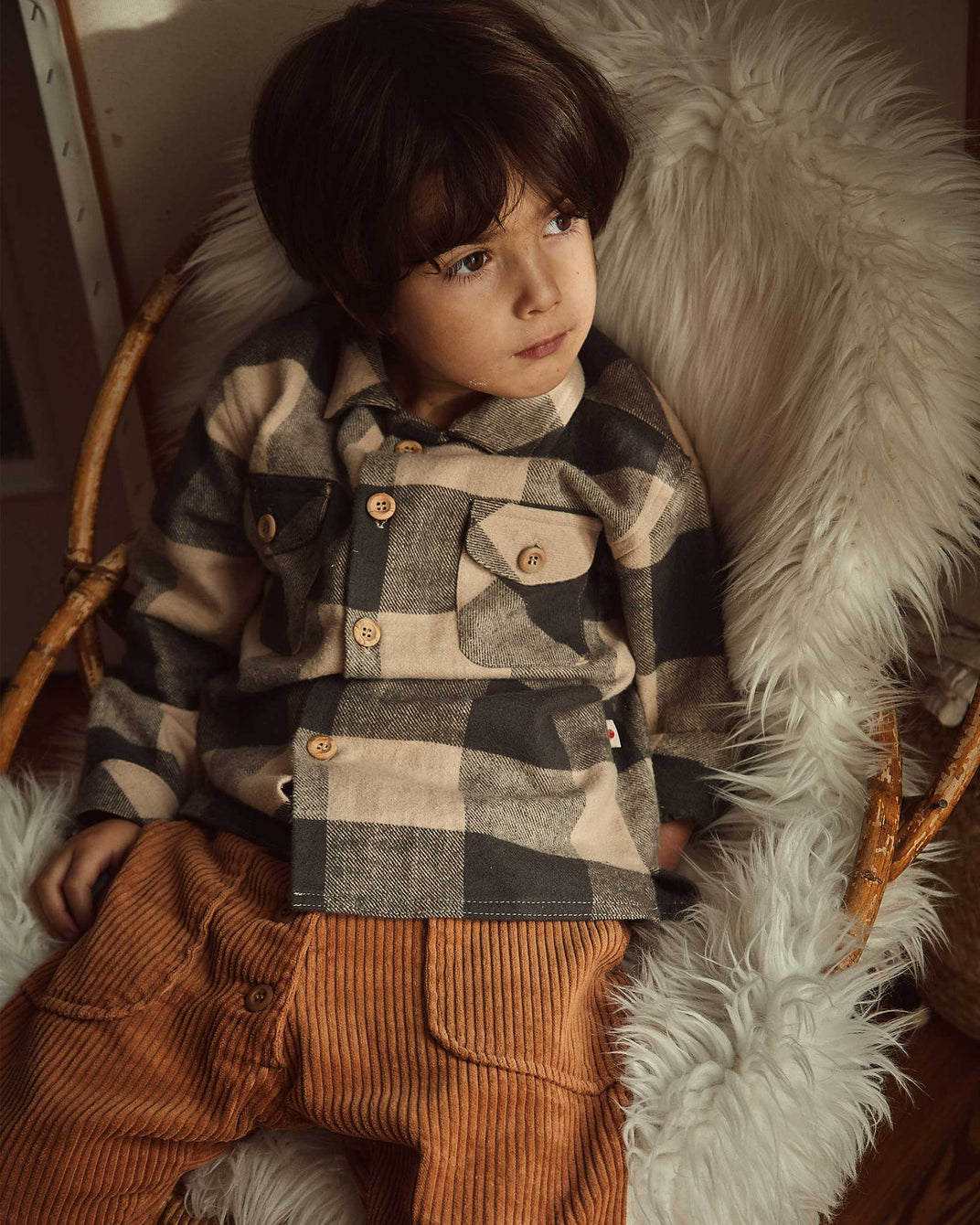 Chemise carreaux gris et beige