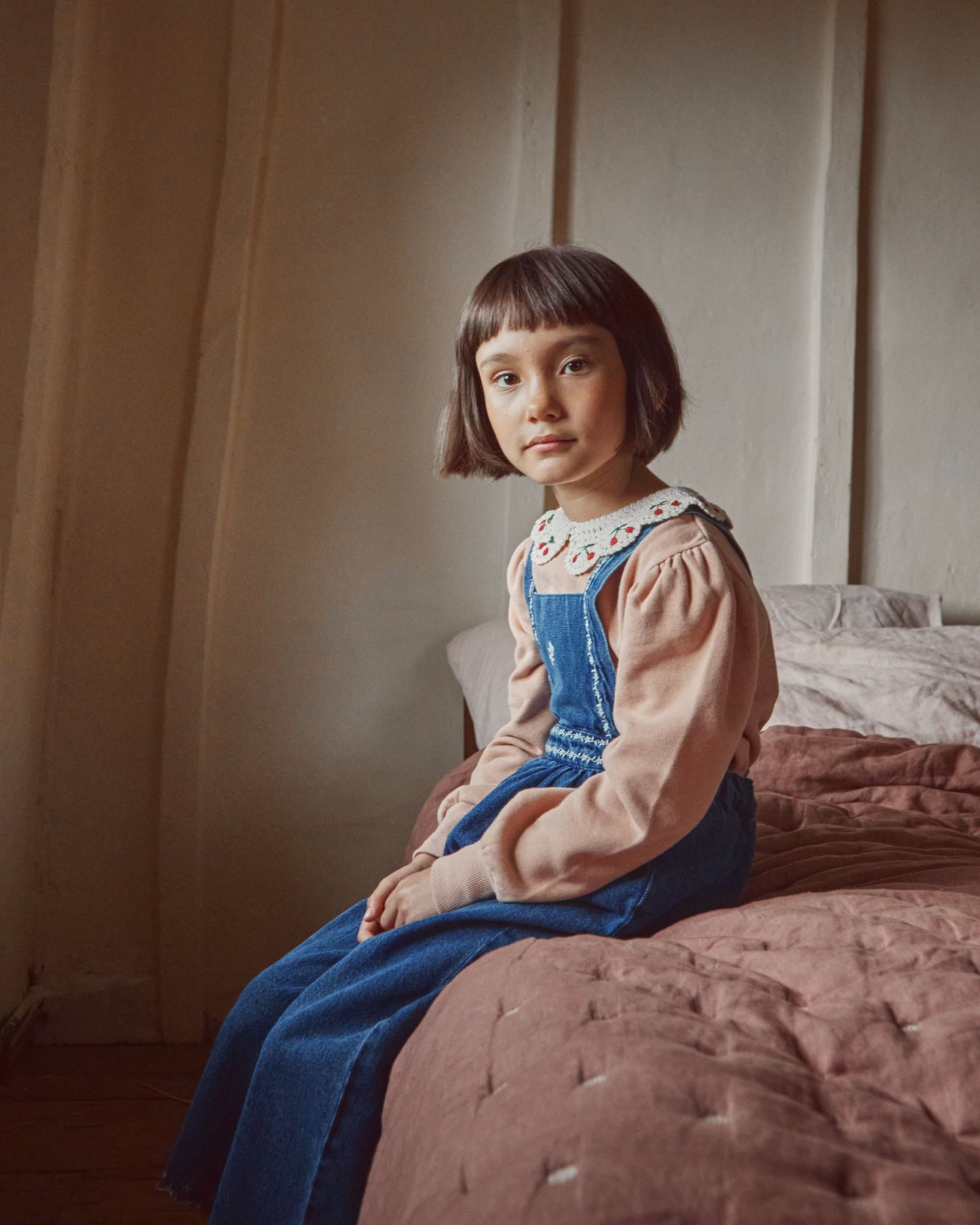 Sweat coton bio col brodé blush