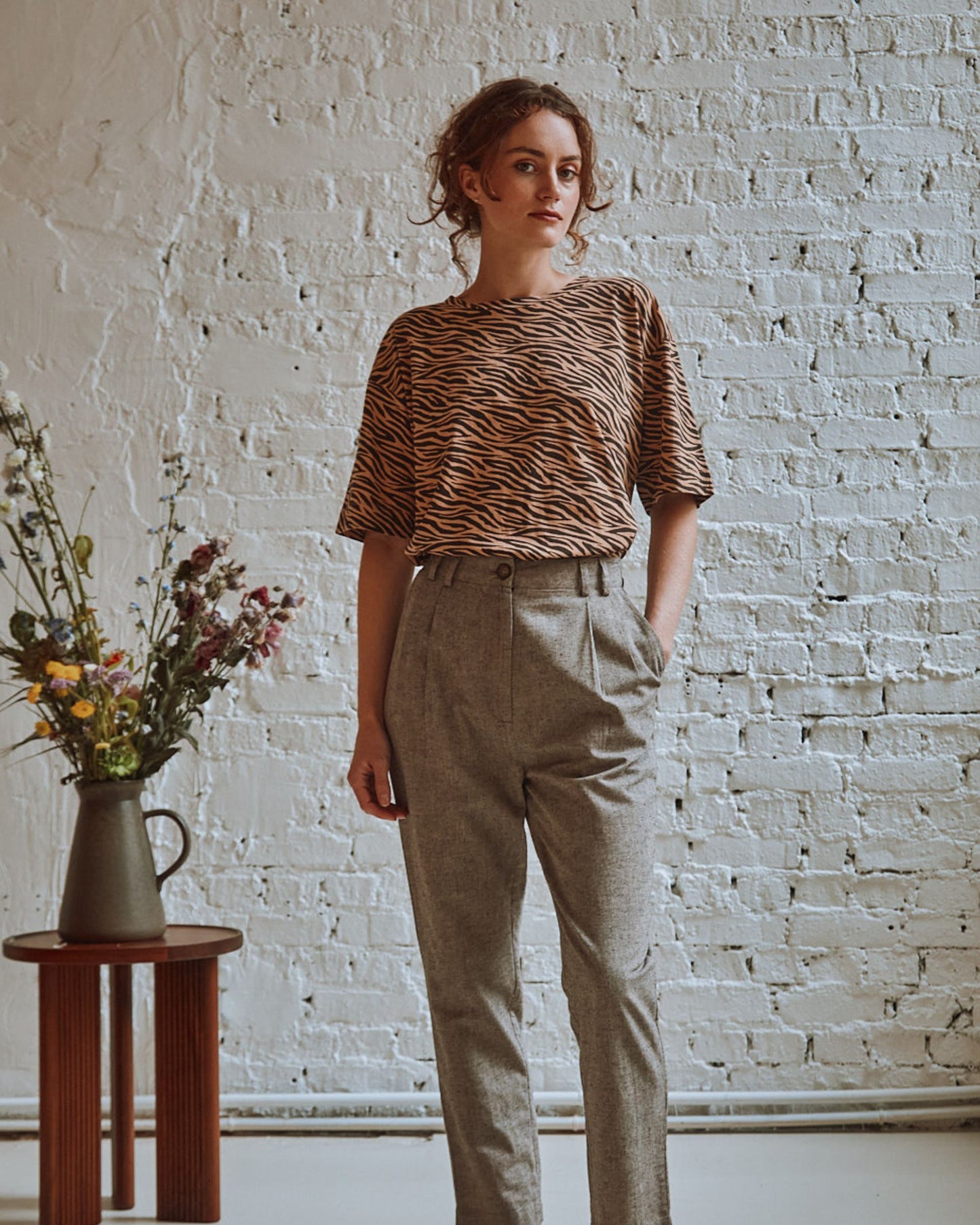 T-shirt zèbre coton bio beige et noir