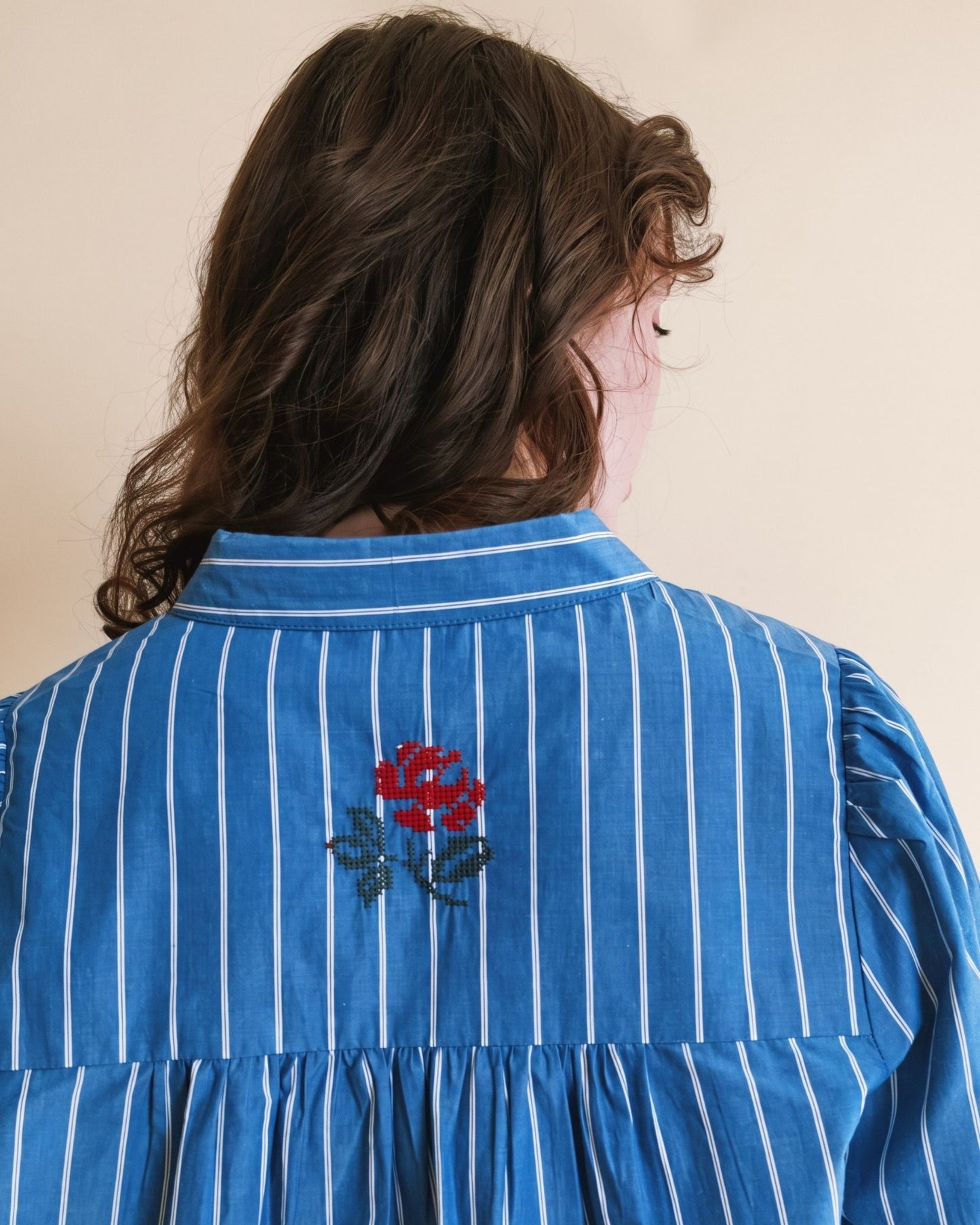Chemise - Brodée rayures bleu