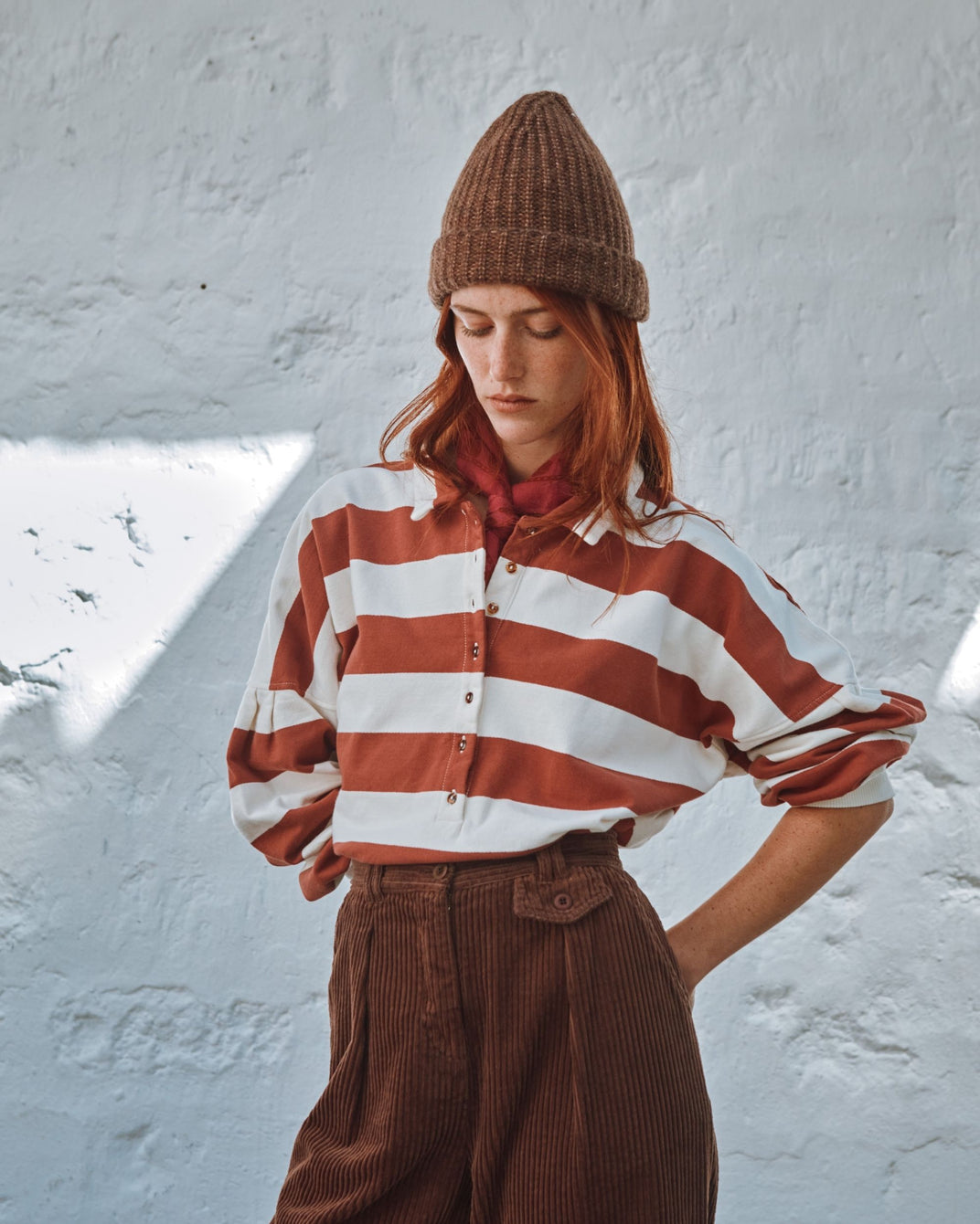 ecru/brick rugby stripe sweatshirt