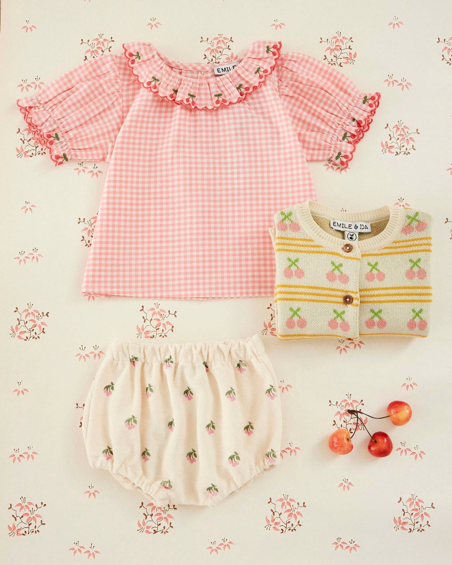 Blouse - Col brodé vichy rose