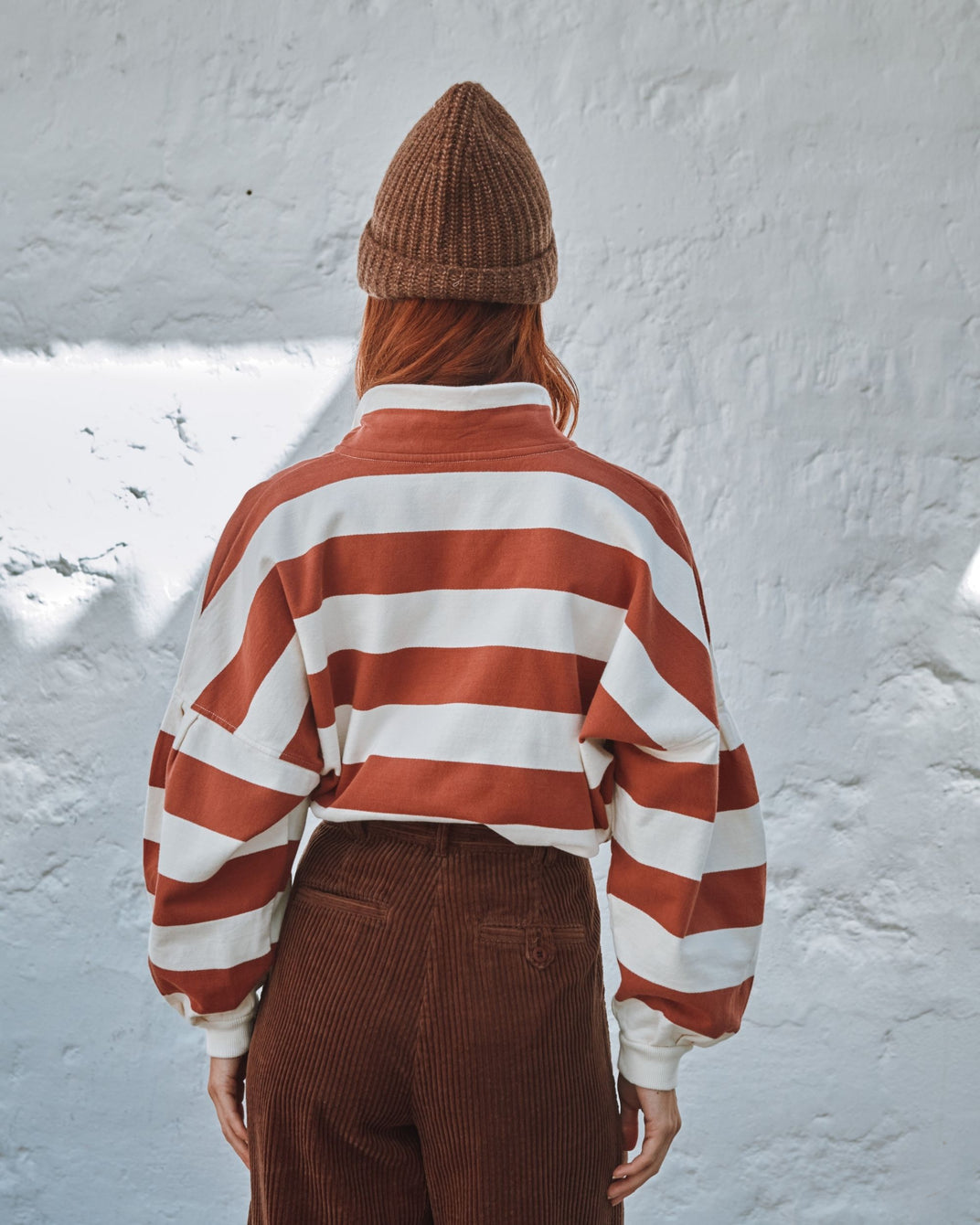 ecru/brick rugby stripe sweatshirt