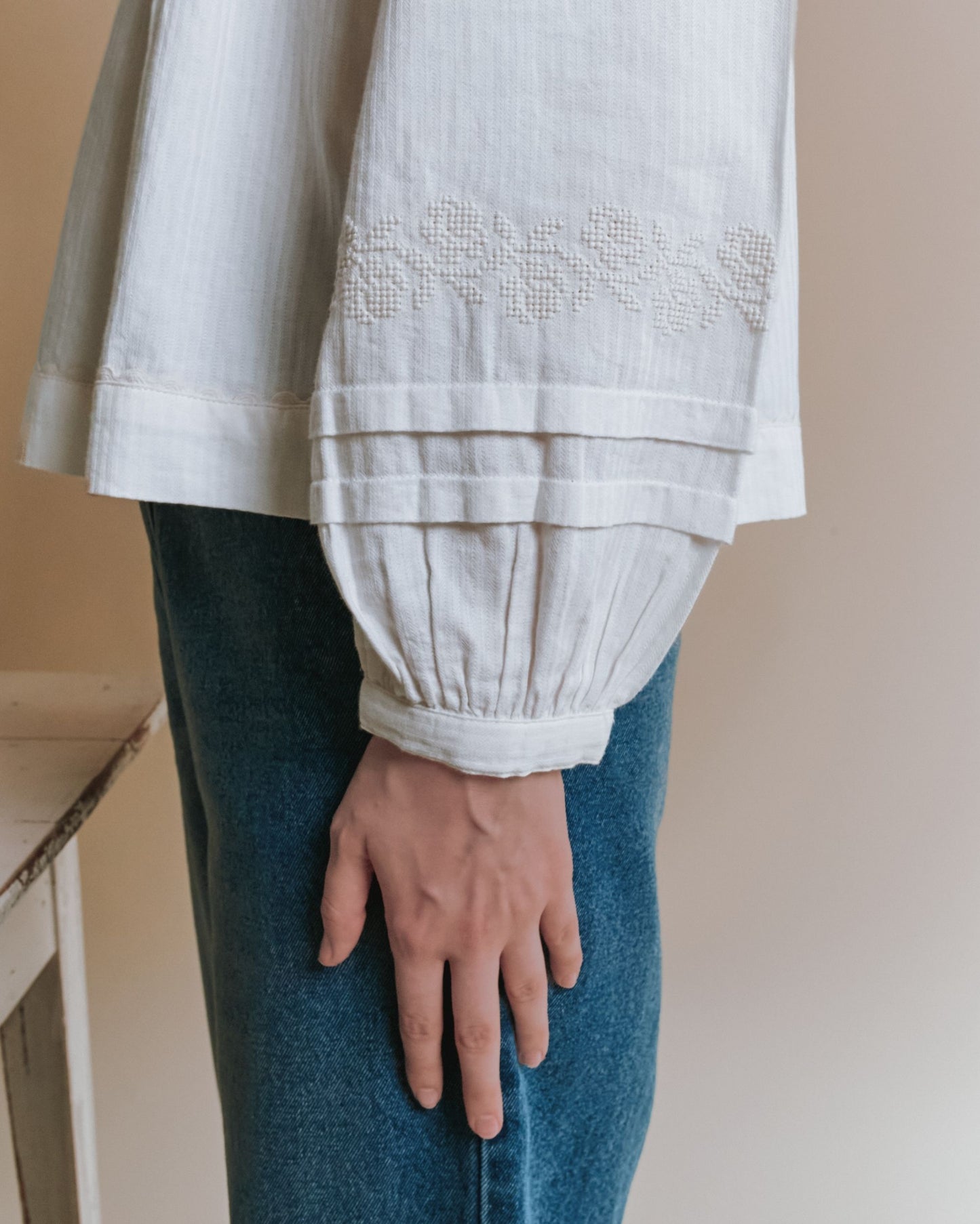 Blouse - Grand col brodé point de croix écru