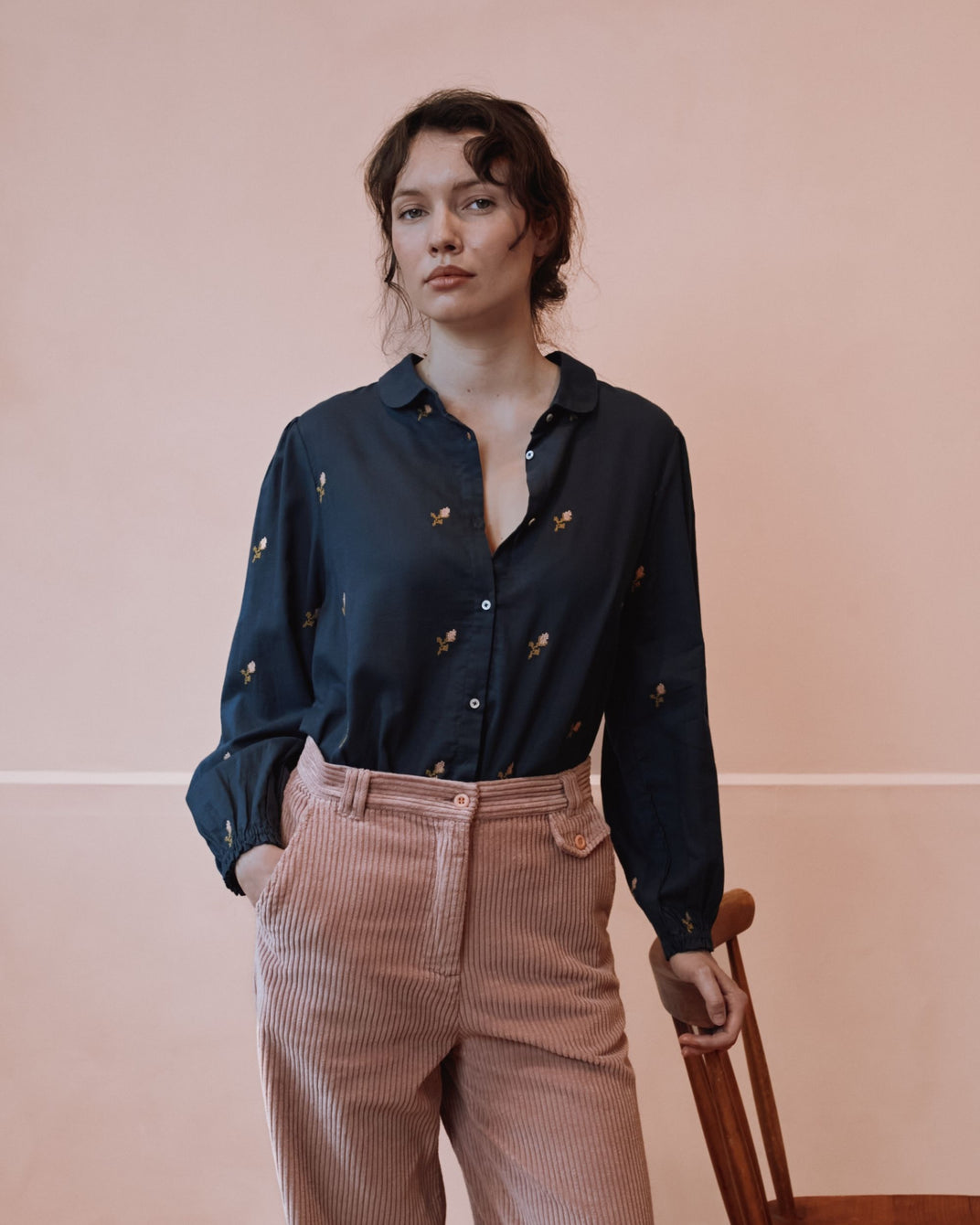 Blouse - Brodée point de croix anthracite