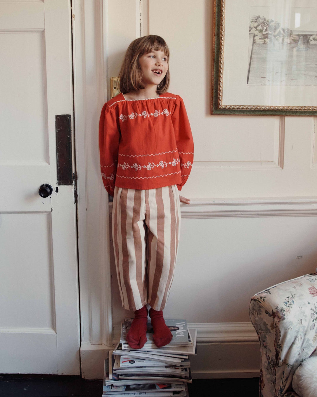 Blouse - Col carré rouge