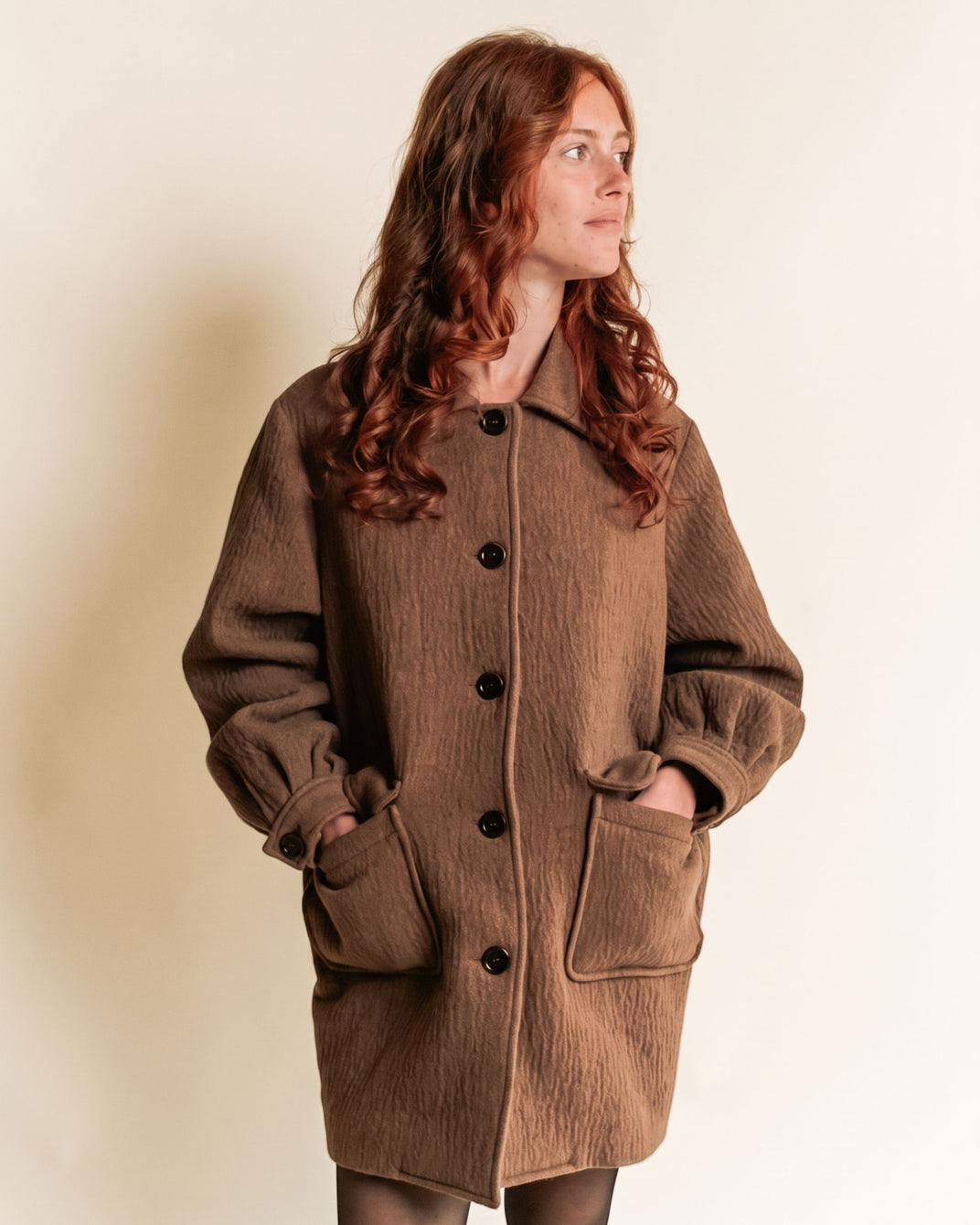 Manteau - Laine gaufrée marron