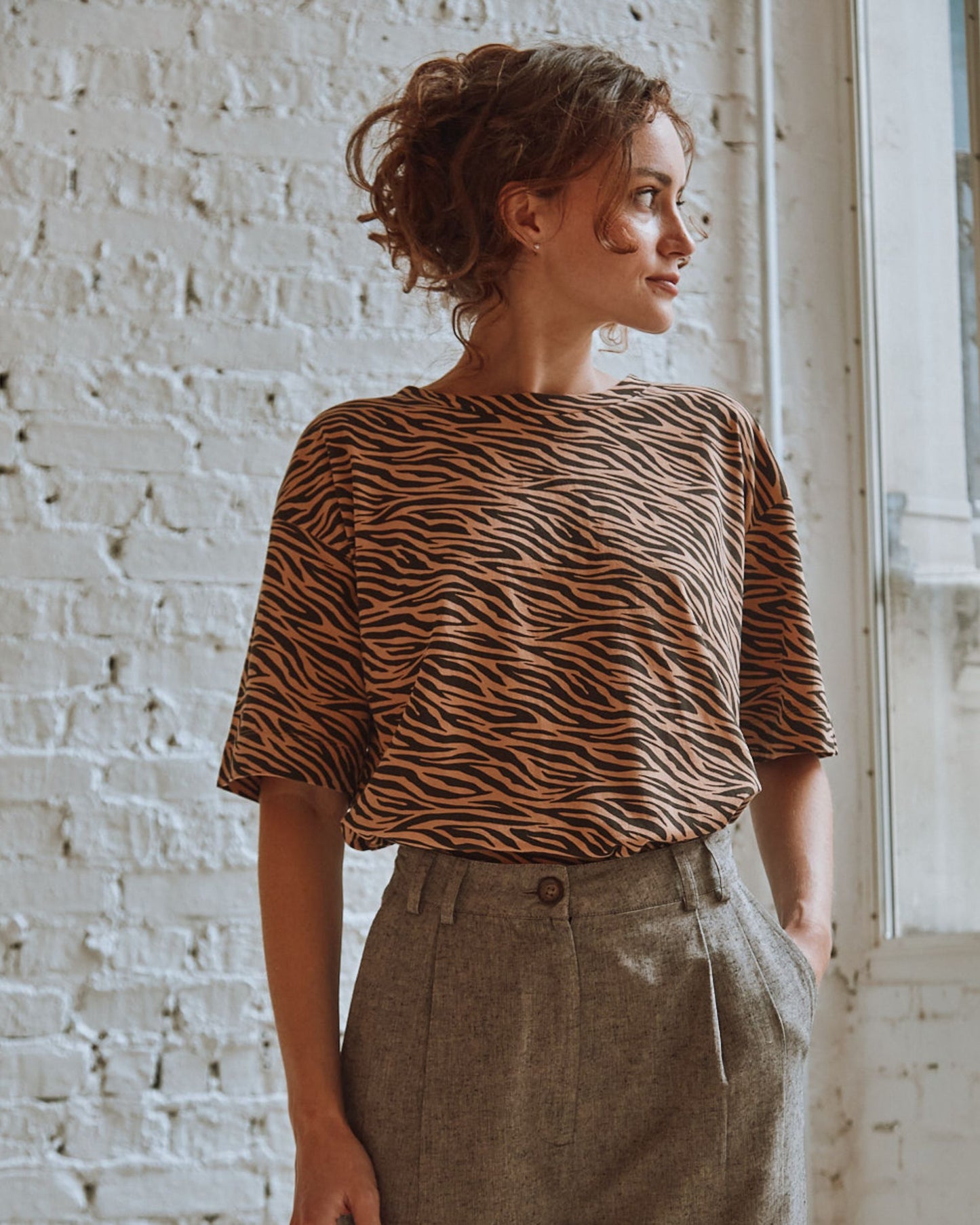 T-shirt zèbre coton bio beige et noir