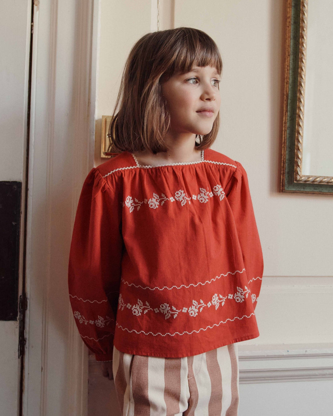 Blouse - Col carré rouge