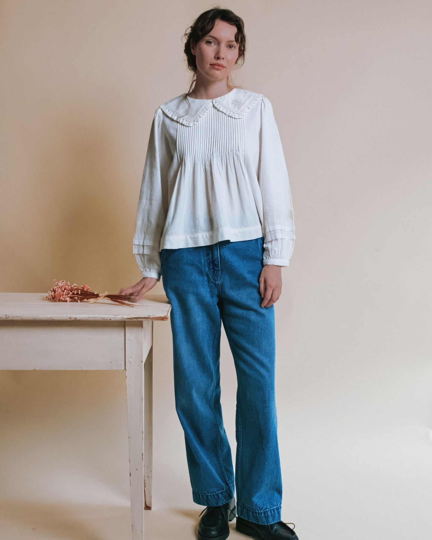 Blouse - Grand col brodé point de croix écru