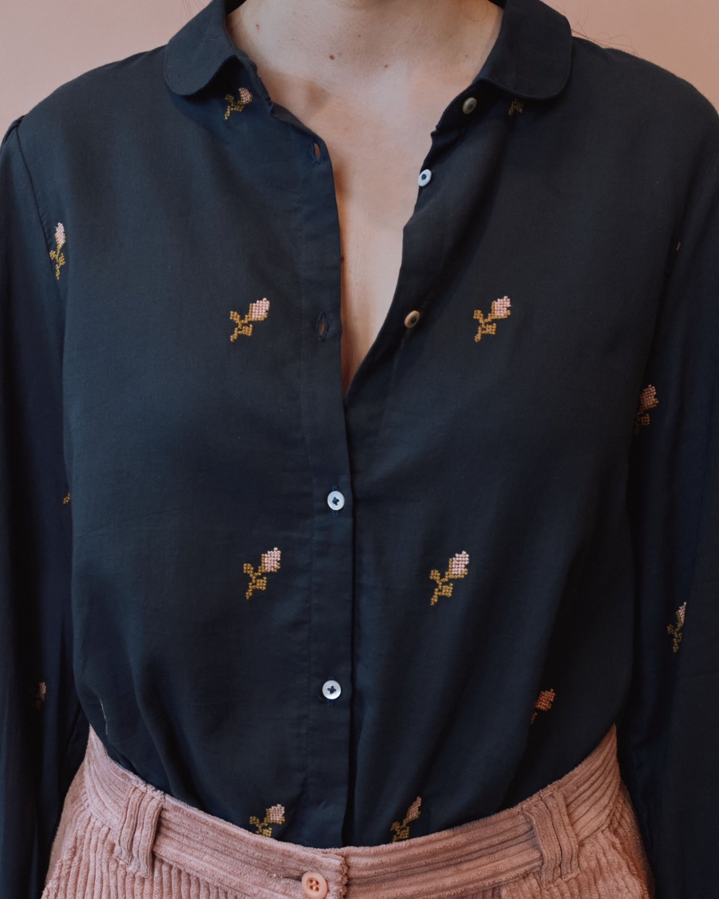 Blouse - Brodée point de croix anthracite