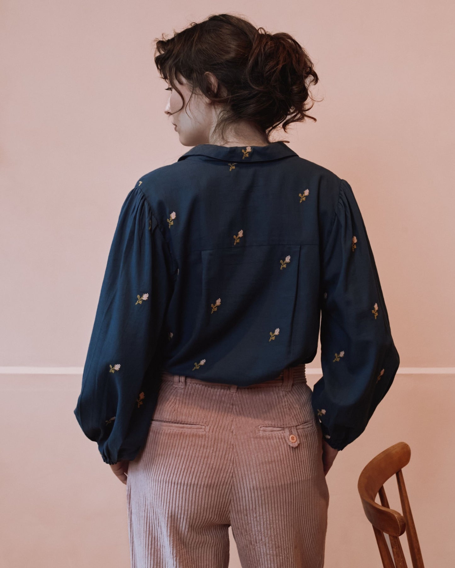 Blouse - Brodée point de croix anthracite