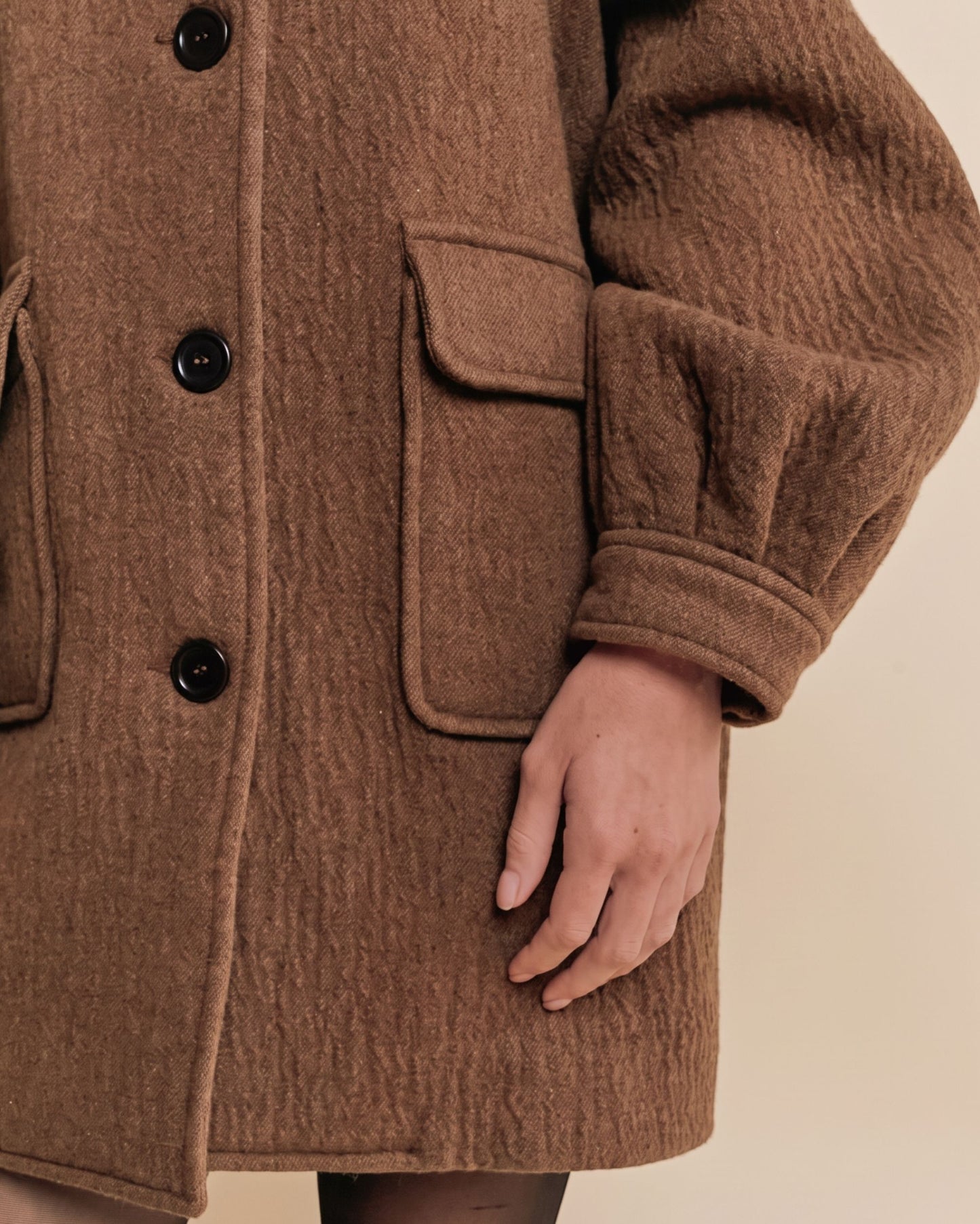 Manteau - Laine gaufrée marron