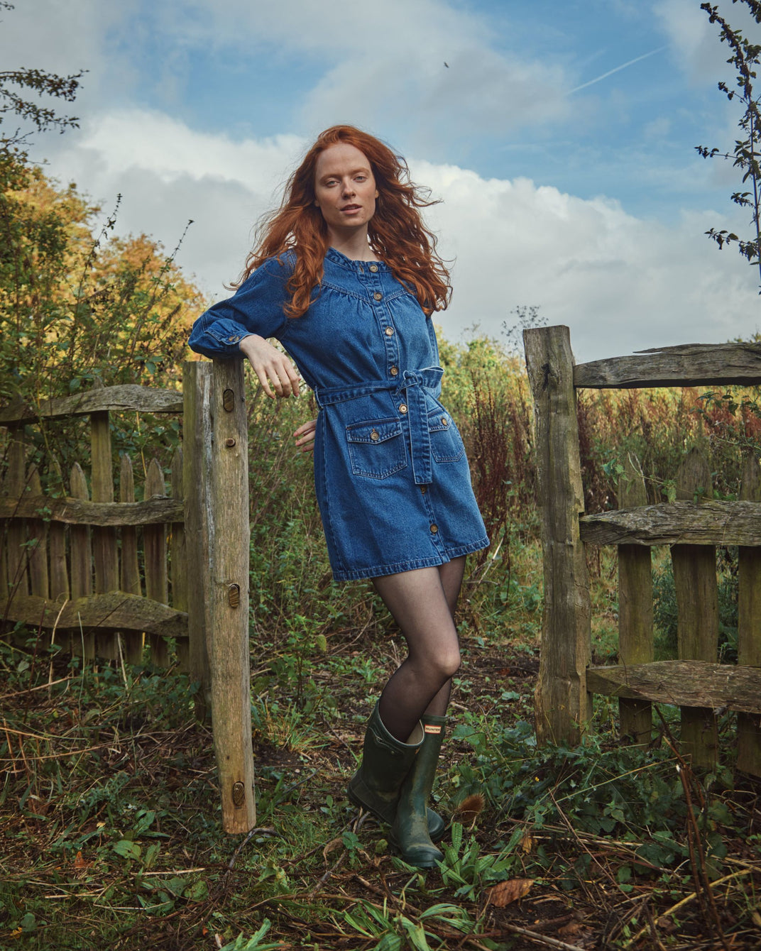 Robe en coton denim bleu