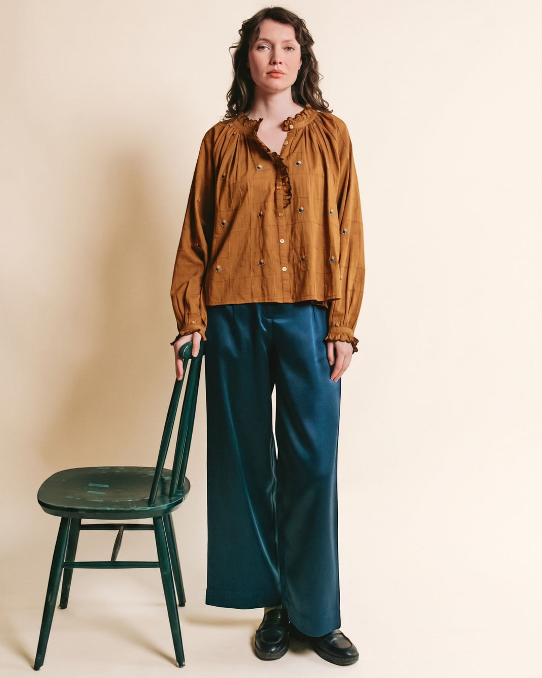 Blouse - Vintage brodée olive