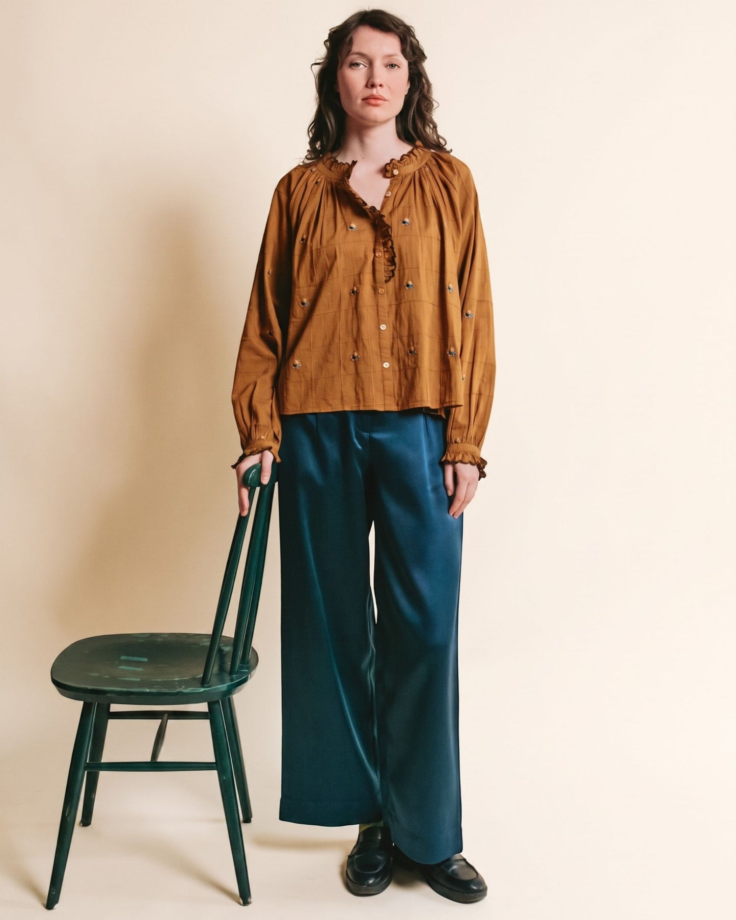 Blouse - Vintage brodée olive