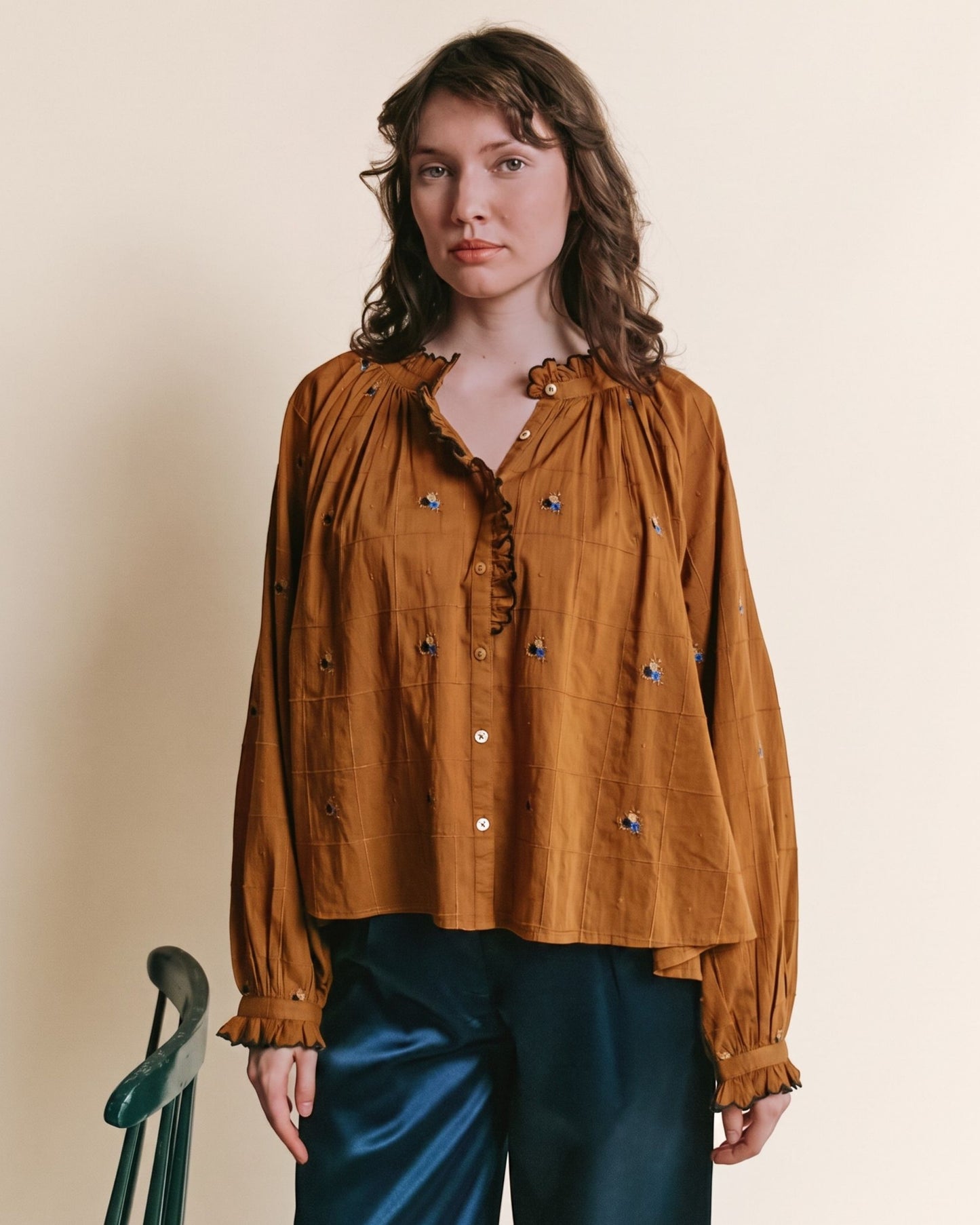 Blouse - Vintage brodée olive