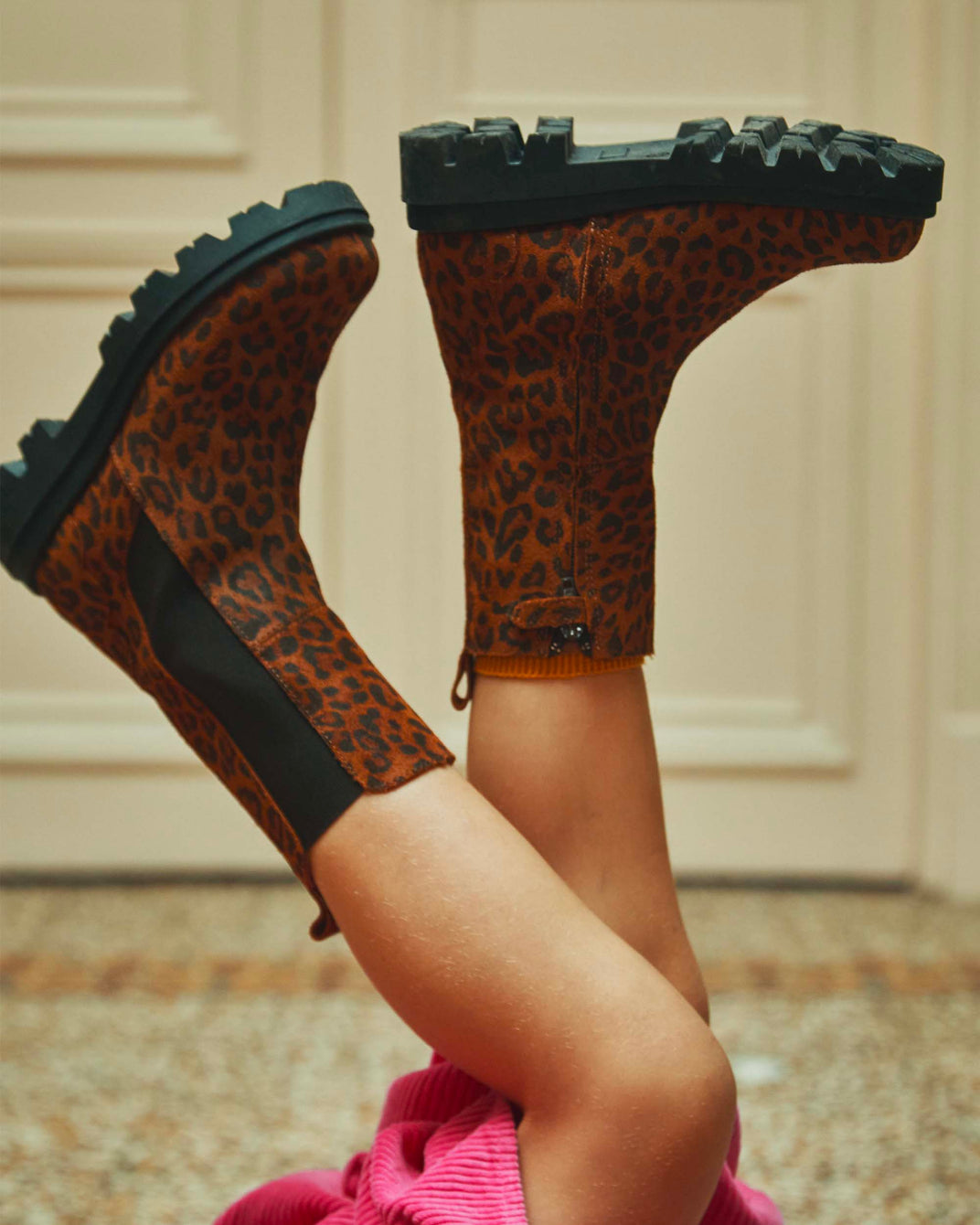 Boots fille cuir léopard brun