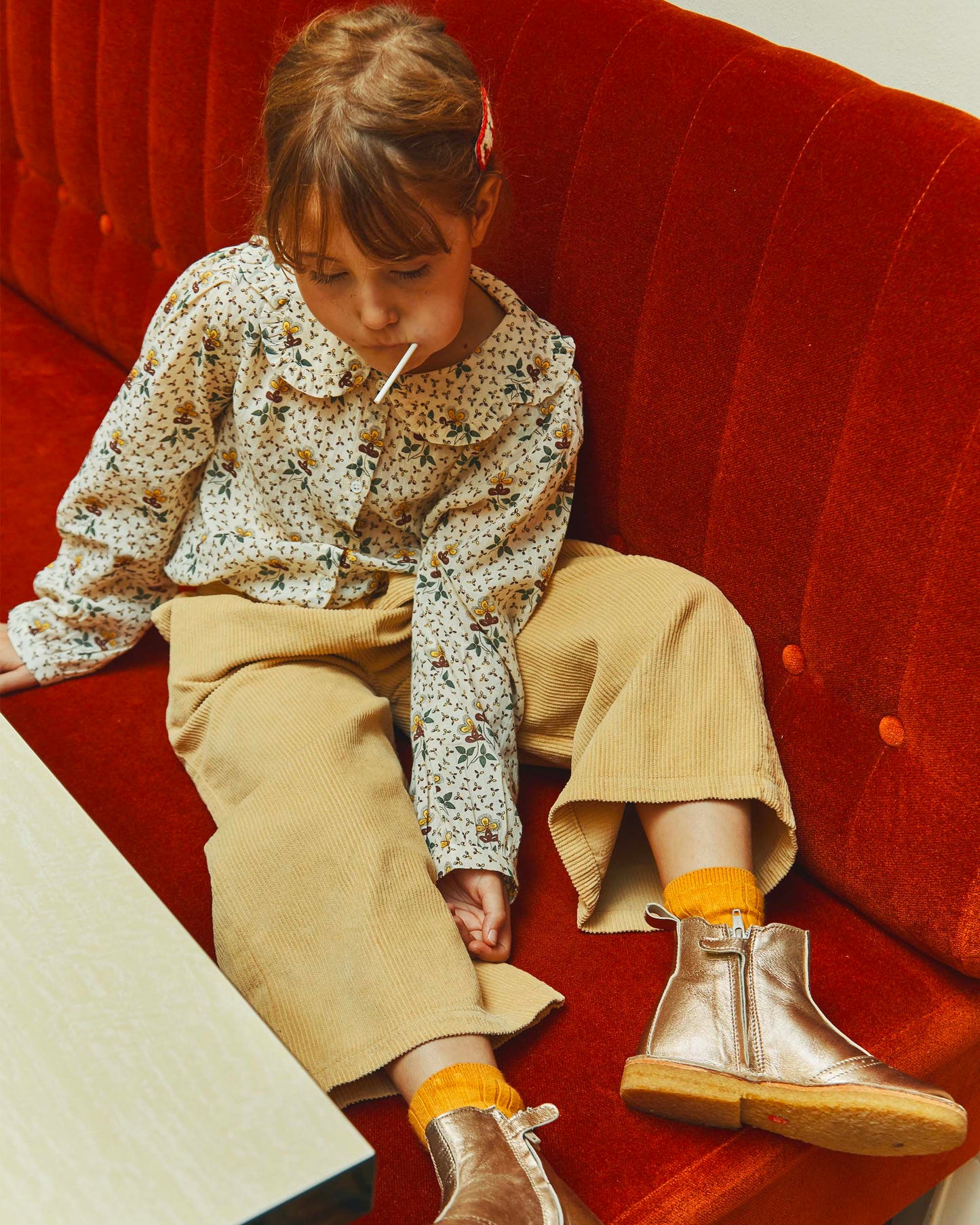 Blouse col festonné agate beige clair