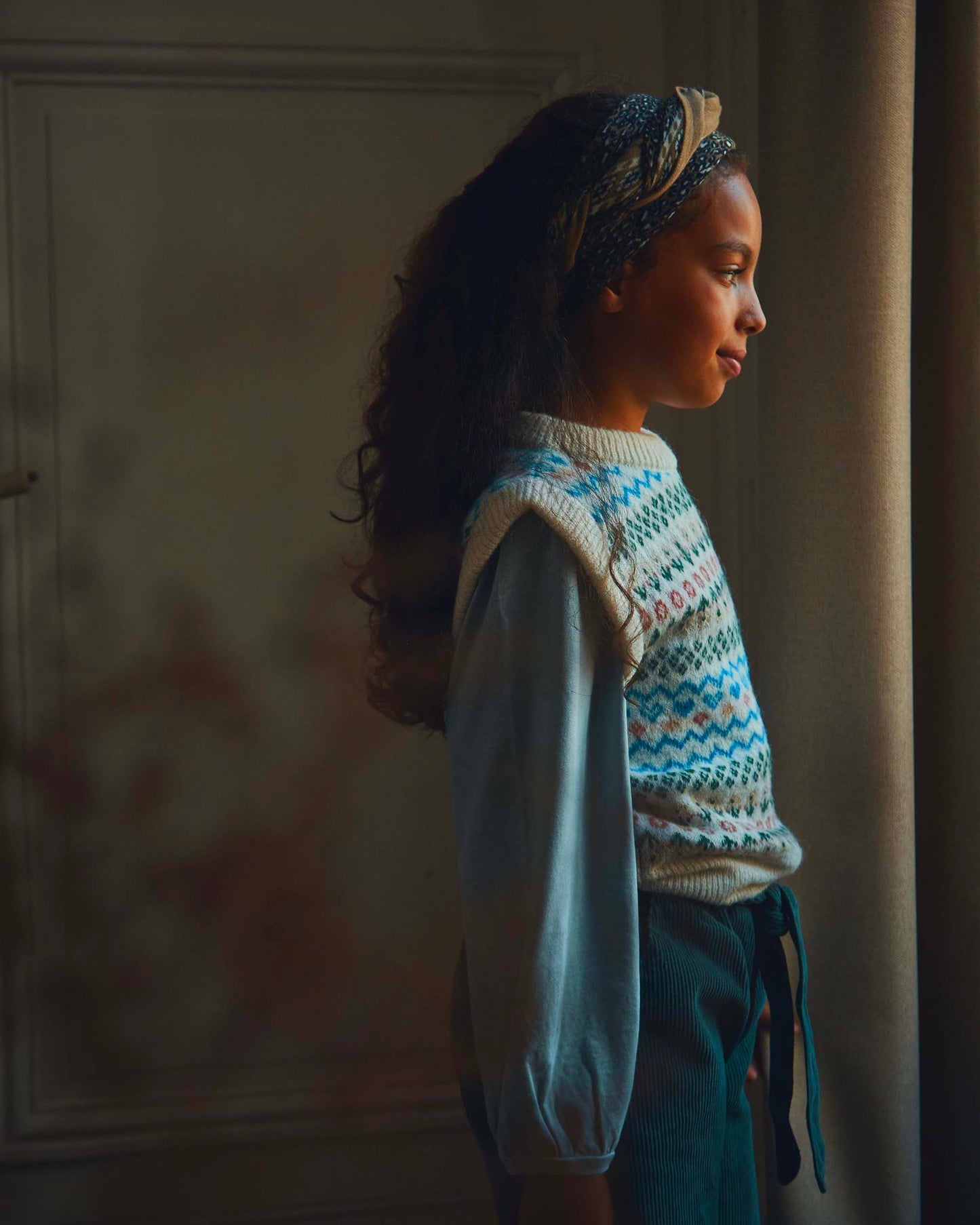 Pull sans manches jacquard écru