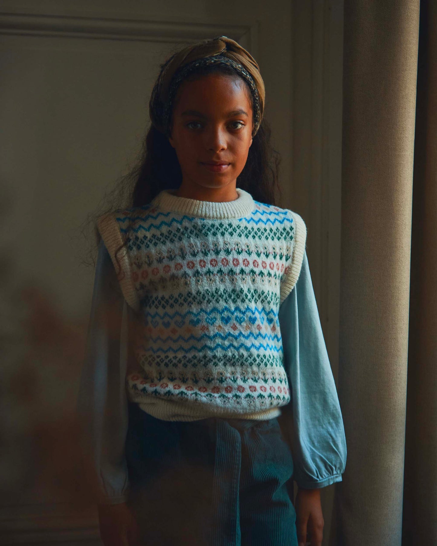 Pull sans manches jacquard écru