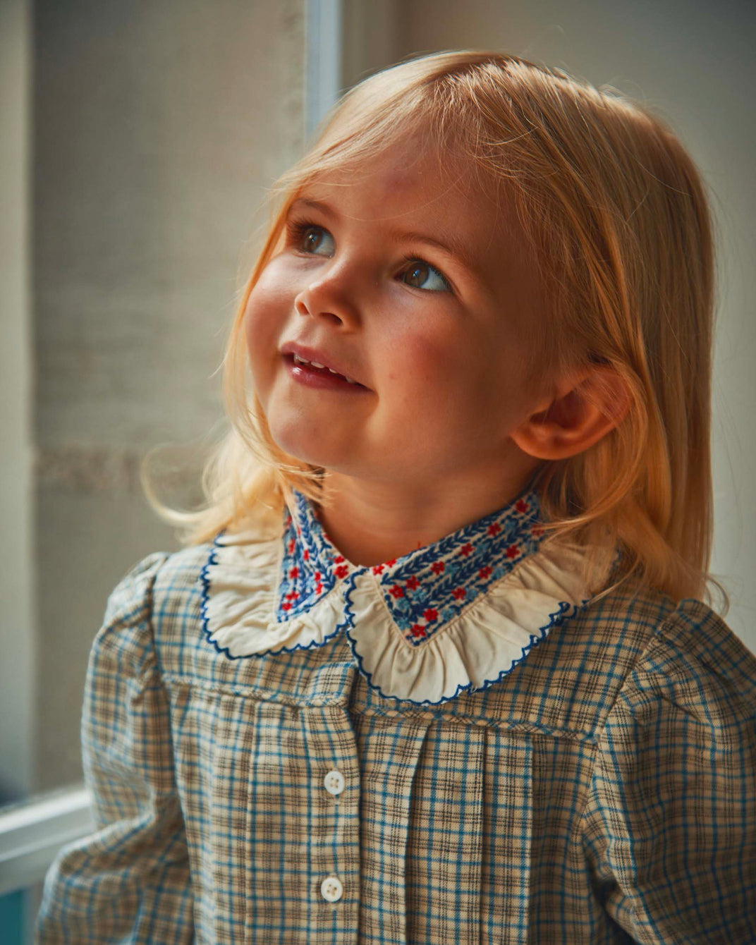 Robe col brodé caroline marine