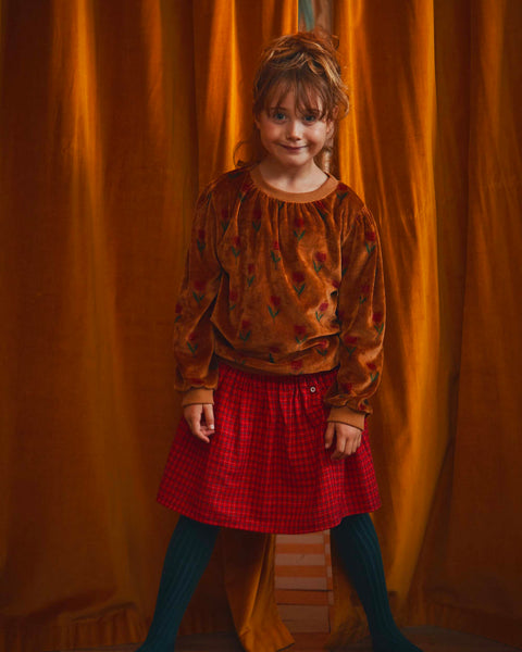 Mini-jupe écossais brodée rouge
