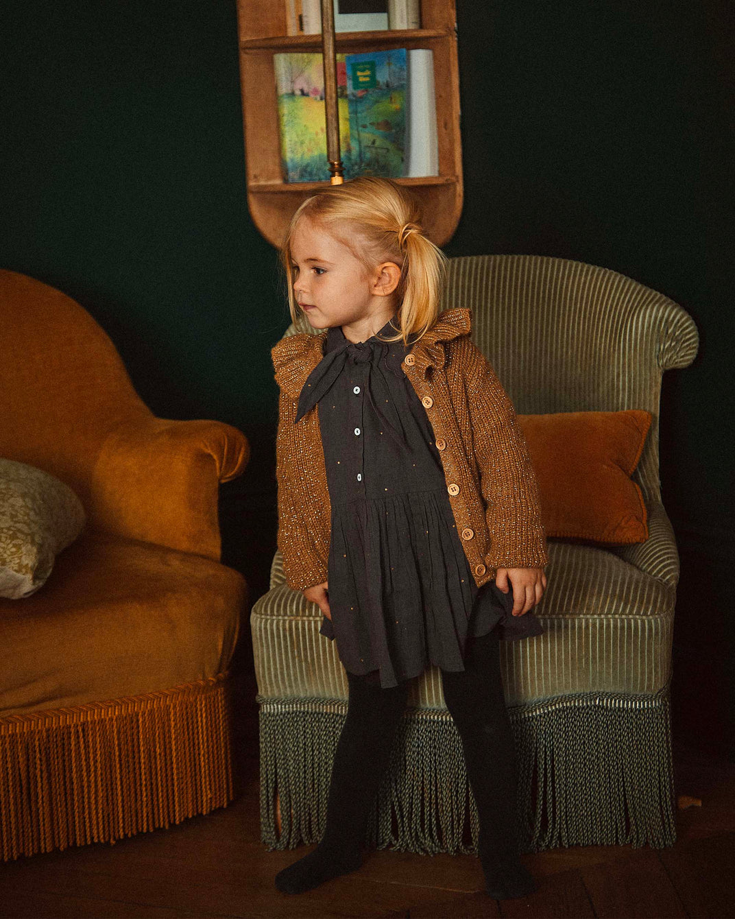 Cardigan collerette lurex marron