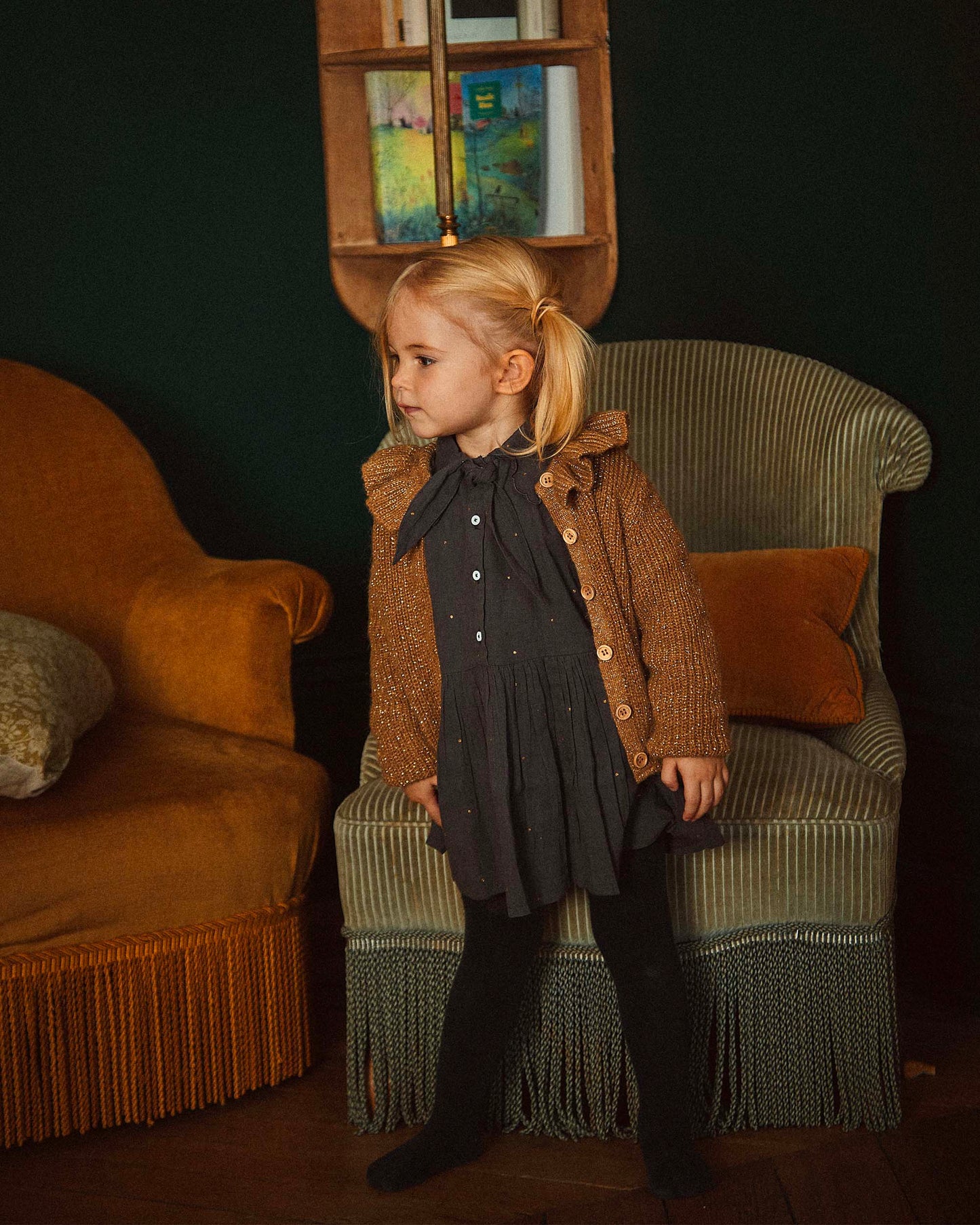 Cardigan collerette lurex marron