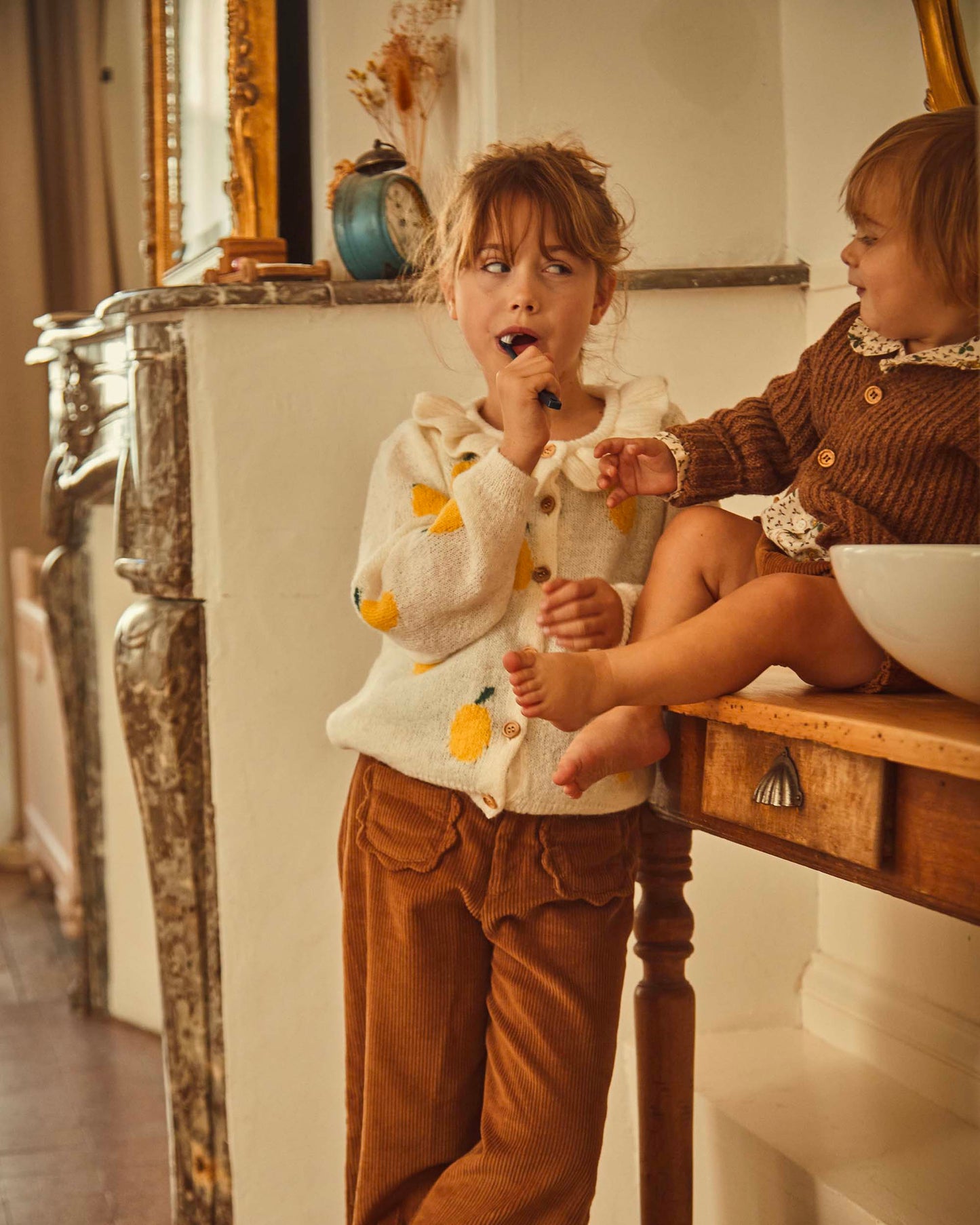 Cardigan fille citron écru