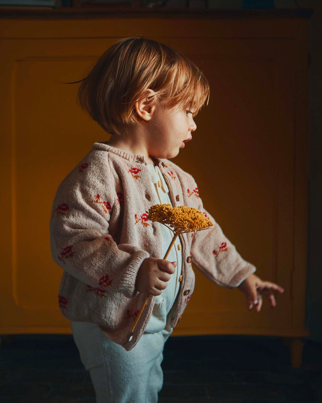 Cardigan jacquard beige rosé