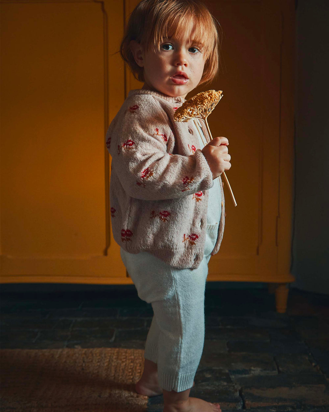 Cardigan jacquard beige rosé