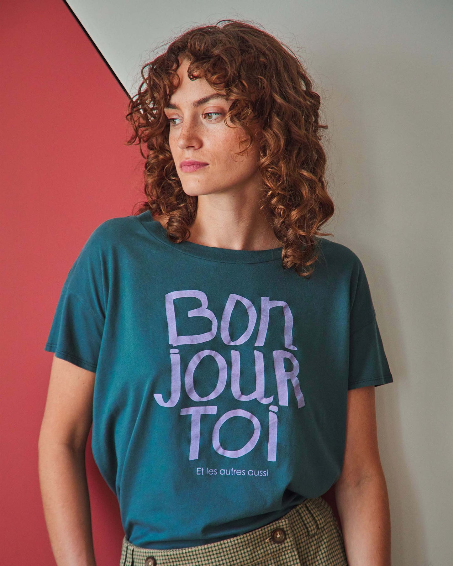 T-shirt Bonjour Toi coton bio vert sapin