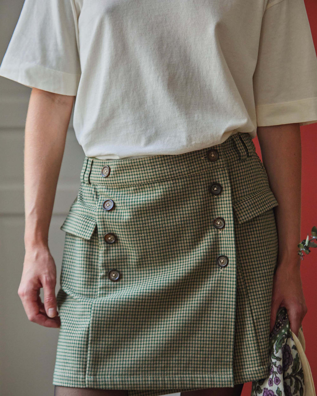 Jupe portefeuille carreaux denise vert