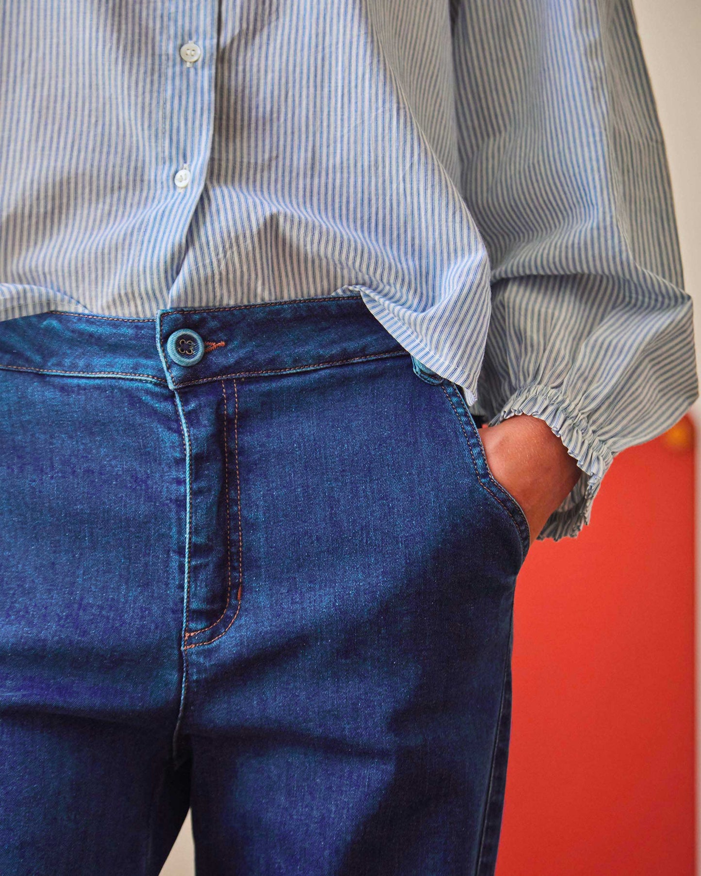 Straight organic cotton denim pants in blue