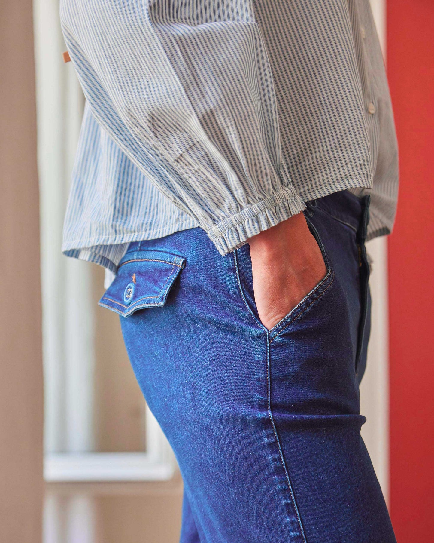 Pantalon droit coton denim bleu